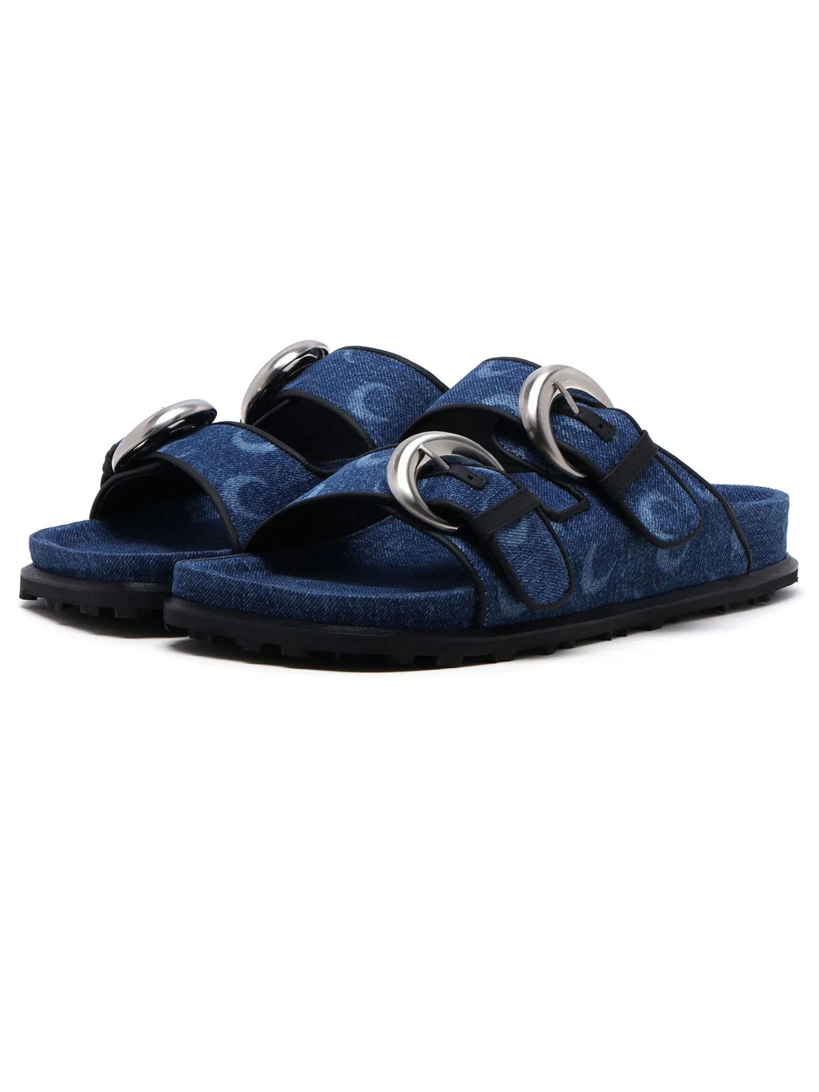 Shop Marine Serre Blue Cotton Denim Sandals