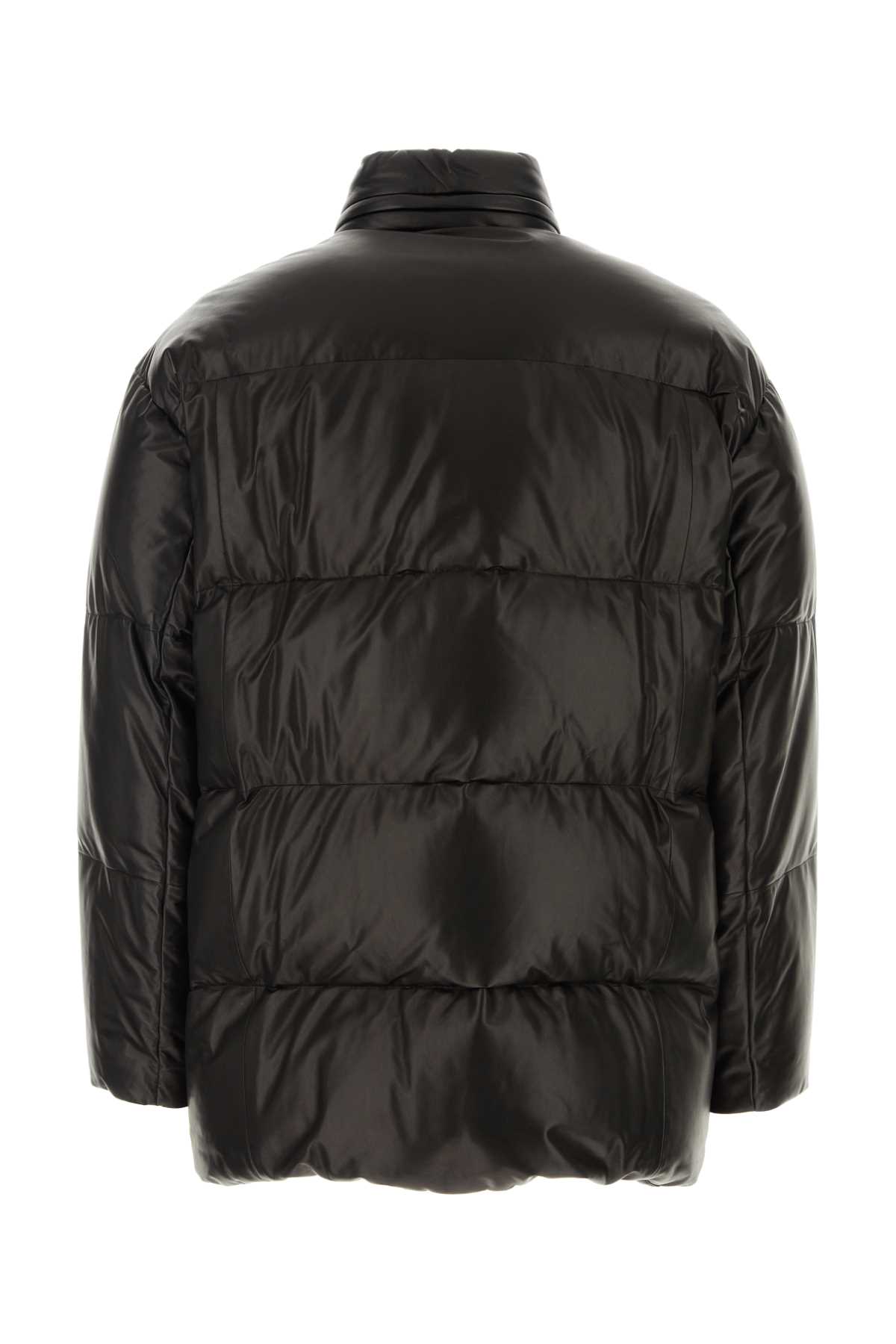 Shop Prada Black Nappa Leather Down Jacket In Nero