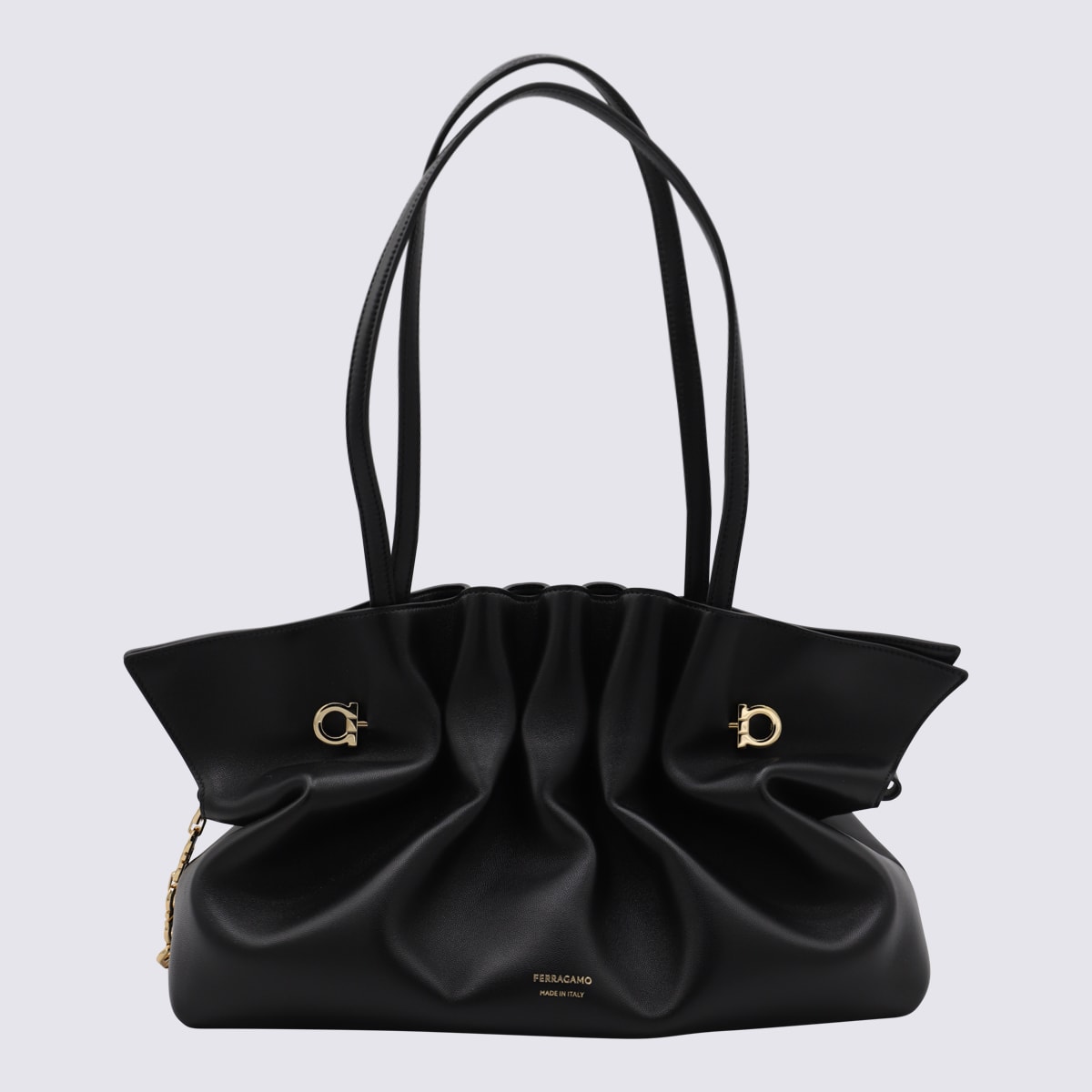Ferragamo Black Leather Piercing Top Handle Bag