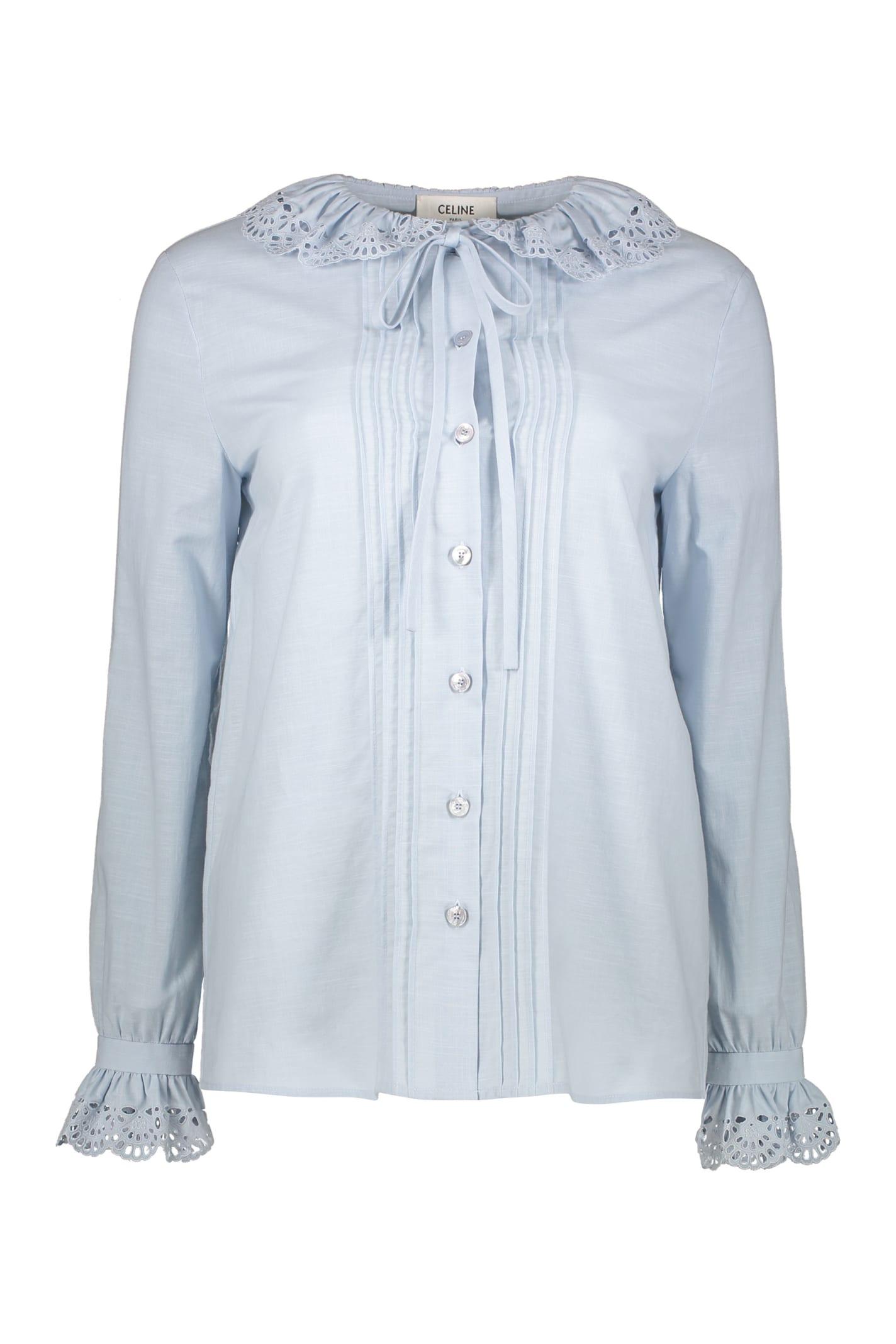Celine Embroidered Cotton Blouse In Blue