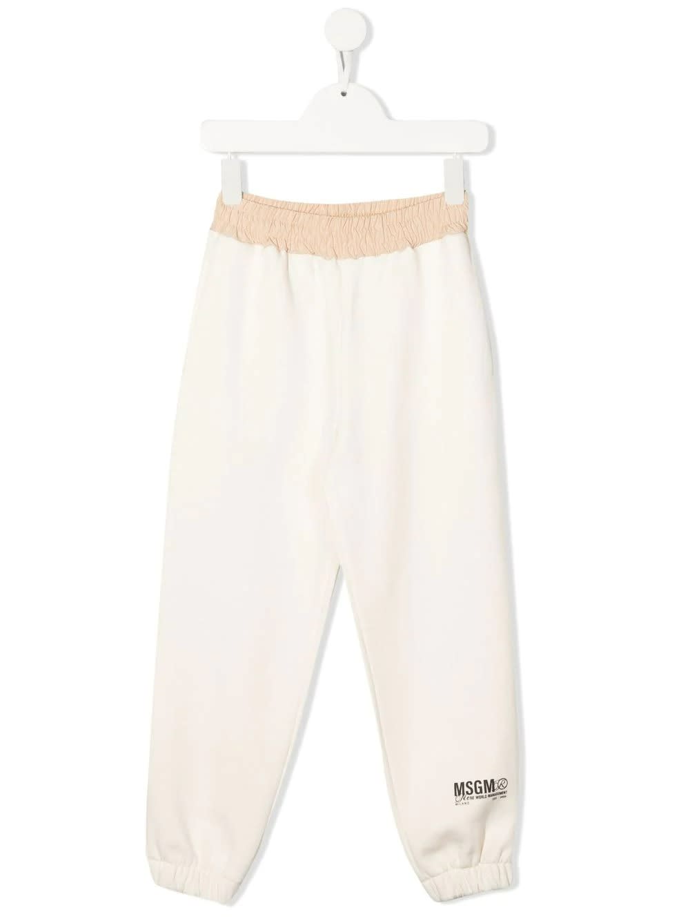 MSGM Kids Cream Joggers With Logo And Contrast Waist