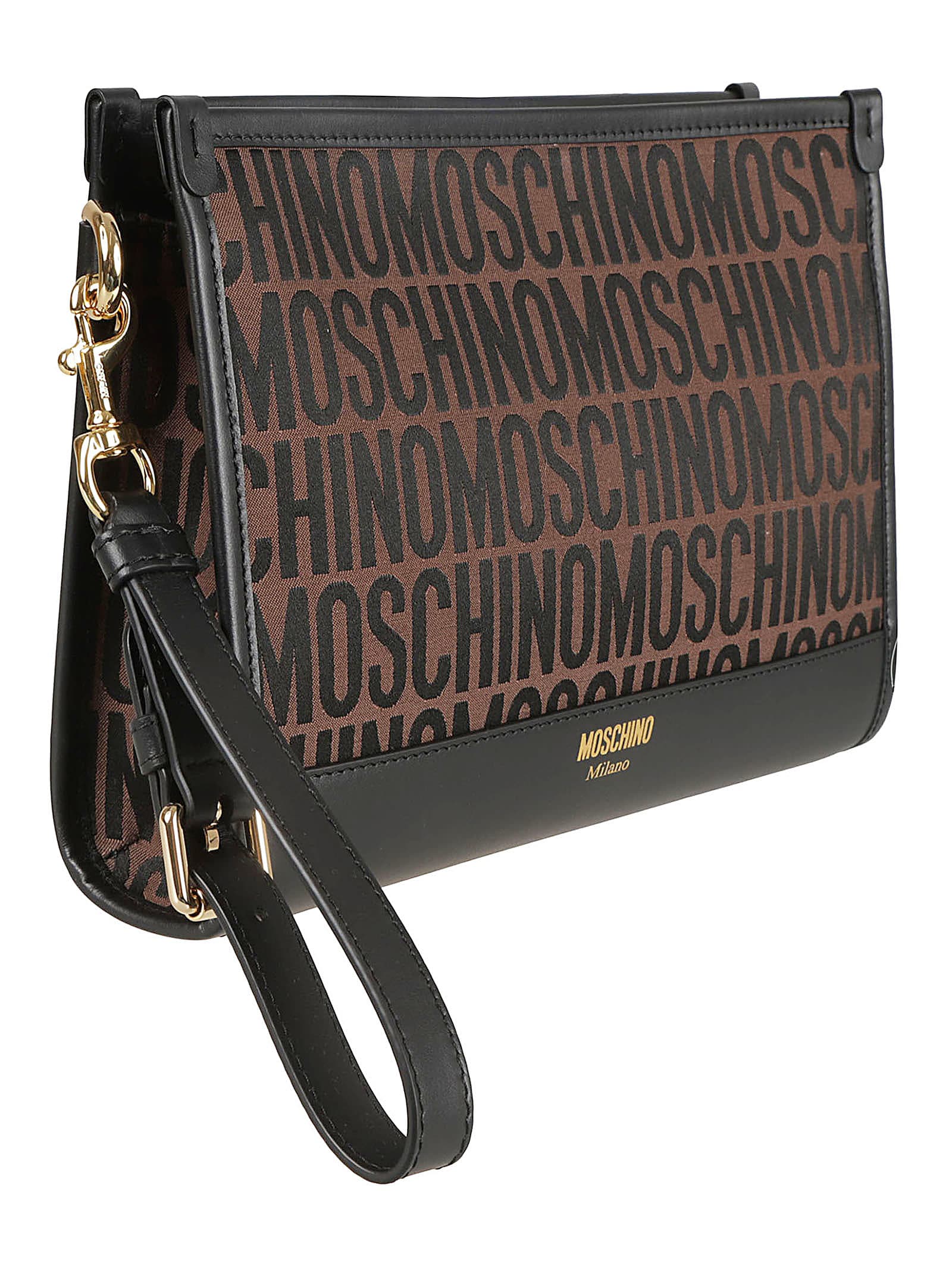 Shop Moschino Jacquard Logo Pouch In Brown