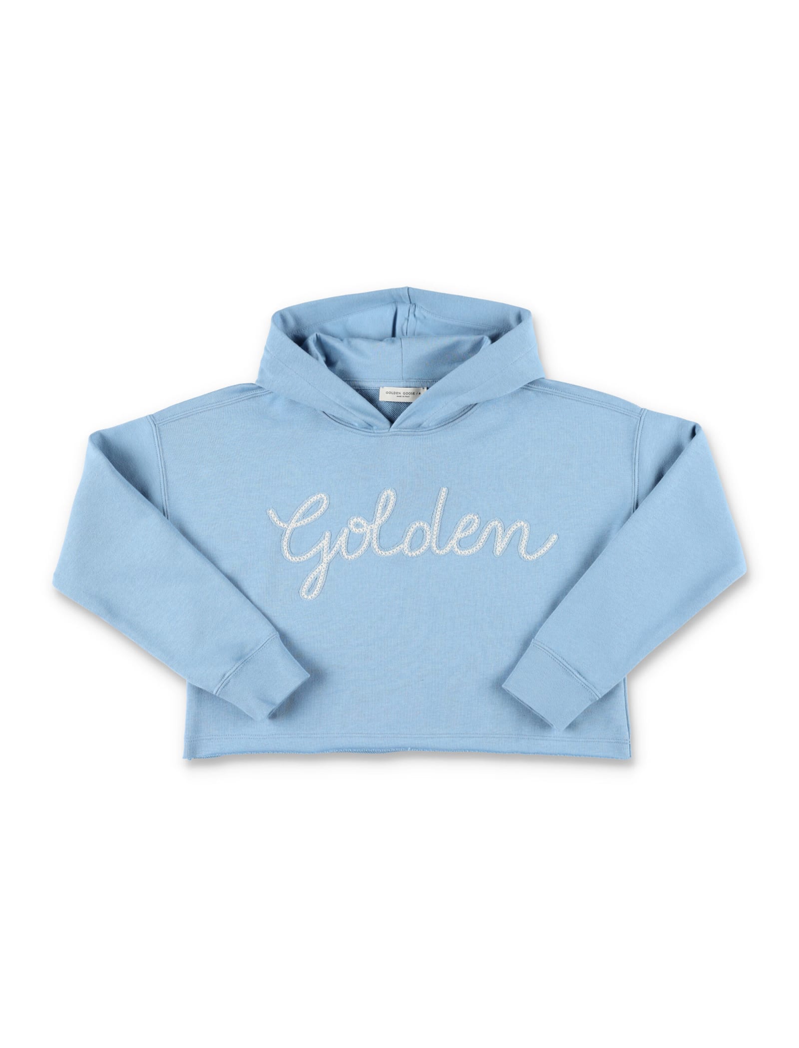 Shop Golden Goose Cropped Hoodie With Logo In Blue