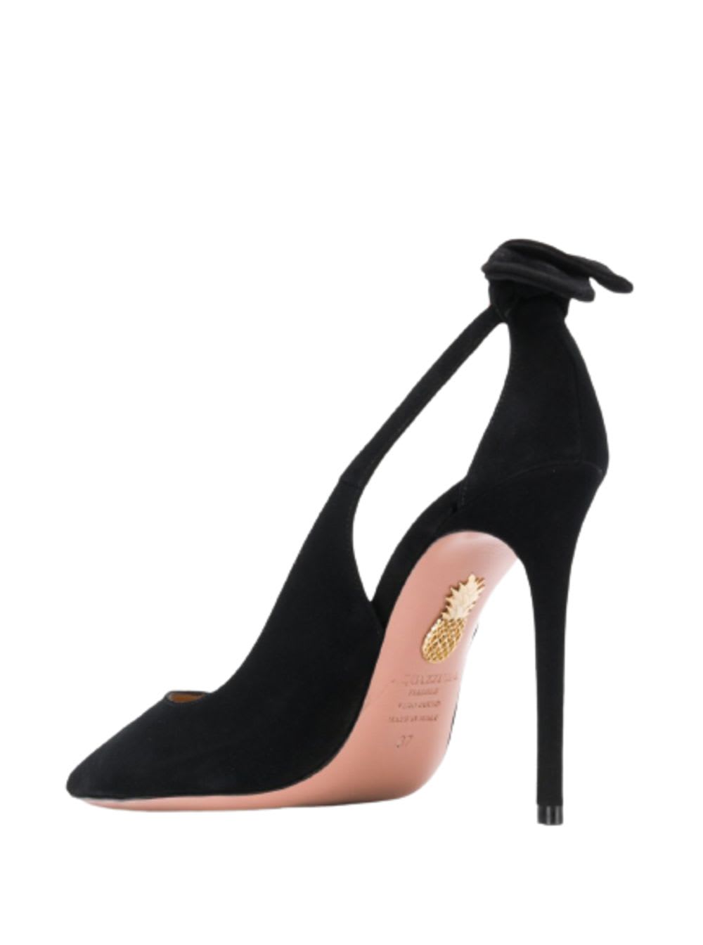 Shop Aquazzura Black Suede Pumps With Bow Detail In Nero