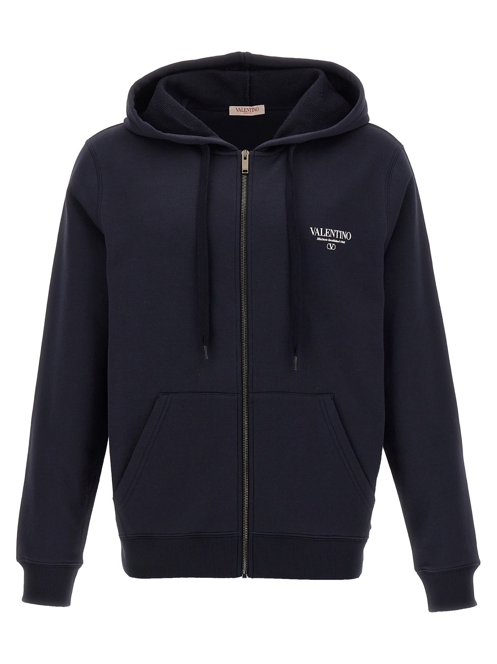 Shop Valentino Logo Print Hoodie In Blue