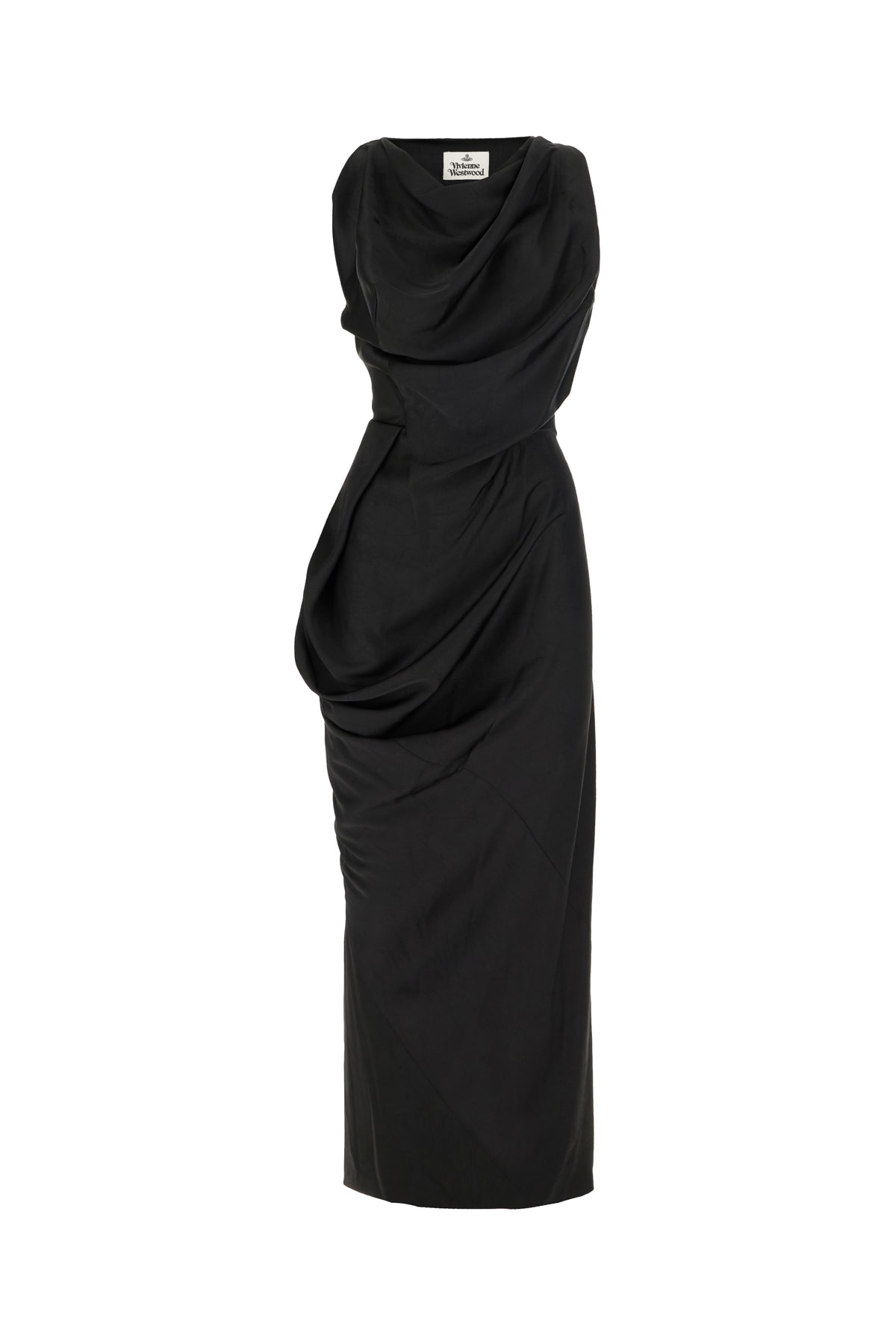 Vivienne Westwood Floor-length Satin Draped Dress With Side Slit In Black