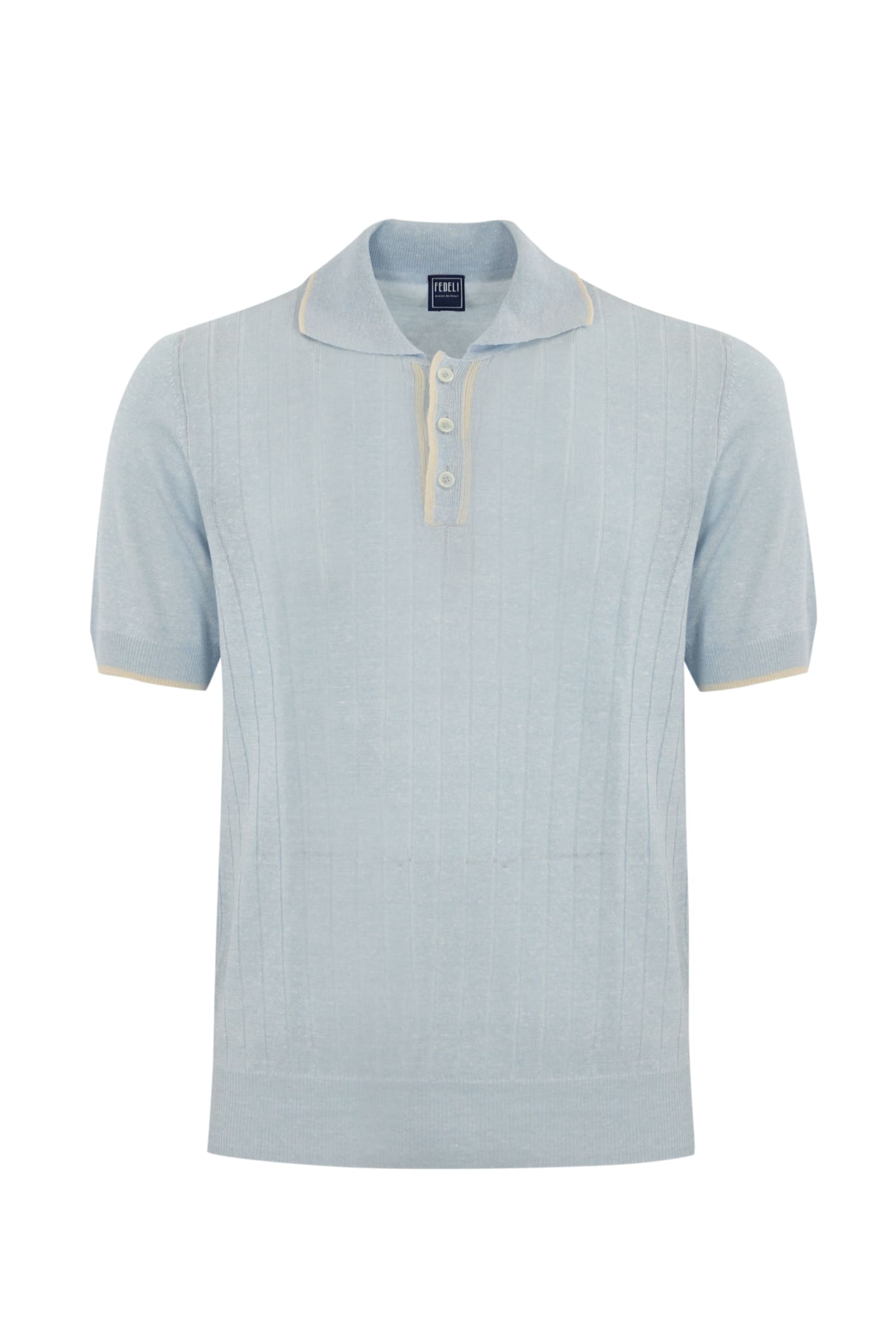 Fedeli Linen And Cotton Knitted Polo Shirt Light Blue In Azzurro