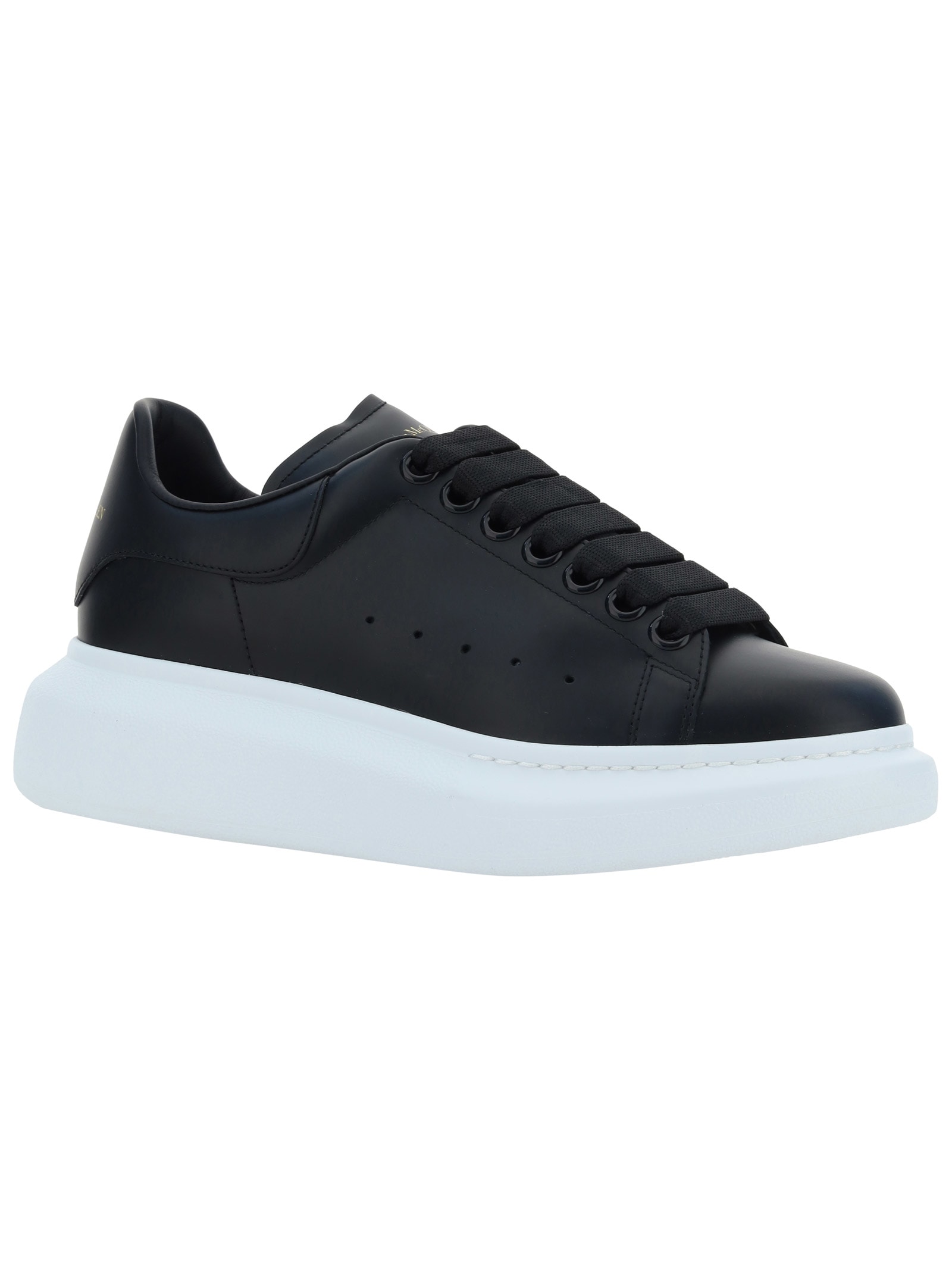 Alexander Mcqueen Black Low Top Sneakers With Logo Lettering On Tongue And Heel In Leather Woman In Multi
