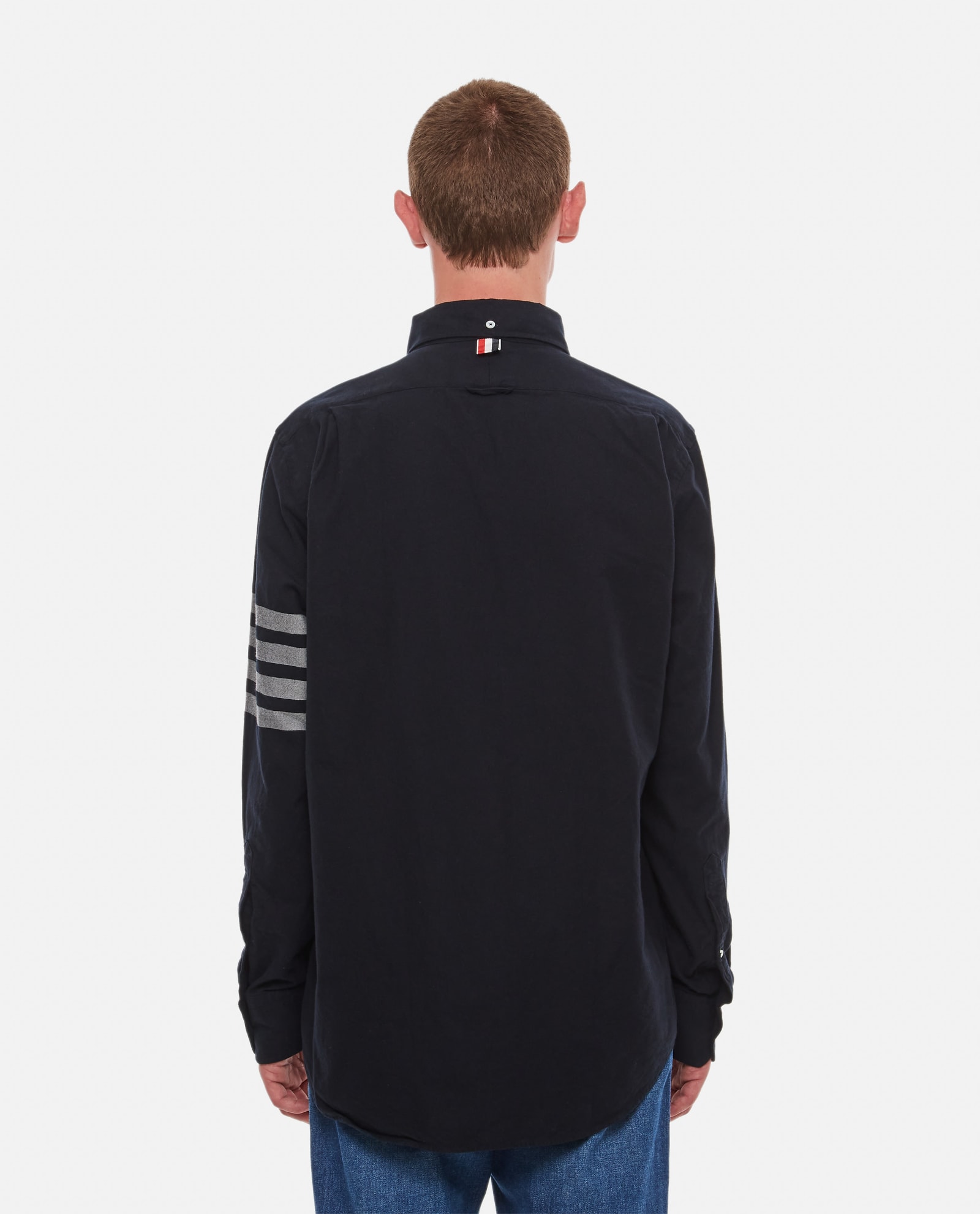 THOM BROWNE STRAIGHT FIT SHIRT W/ TONAL 4 BAR IN FLANNEL