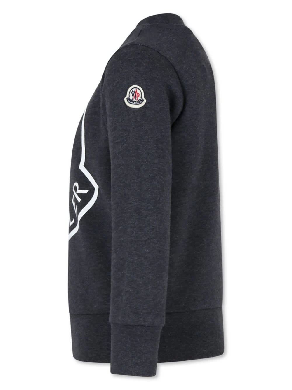 Shop Moncler Dark Grey Crew Neck Sweatshirt With Maxi Logo