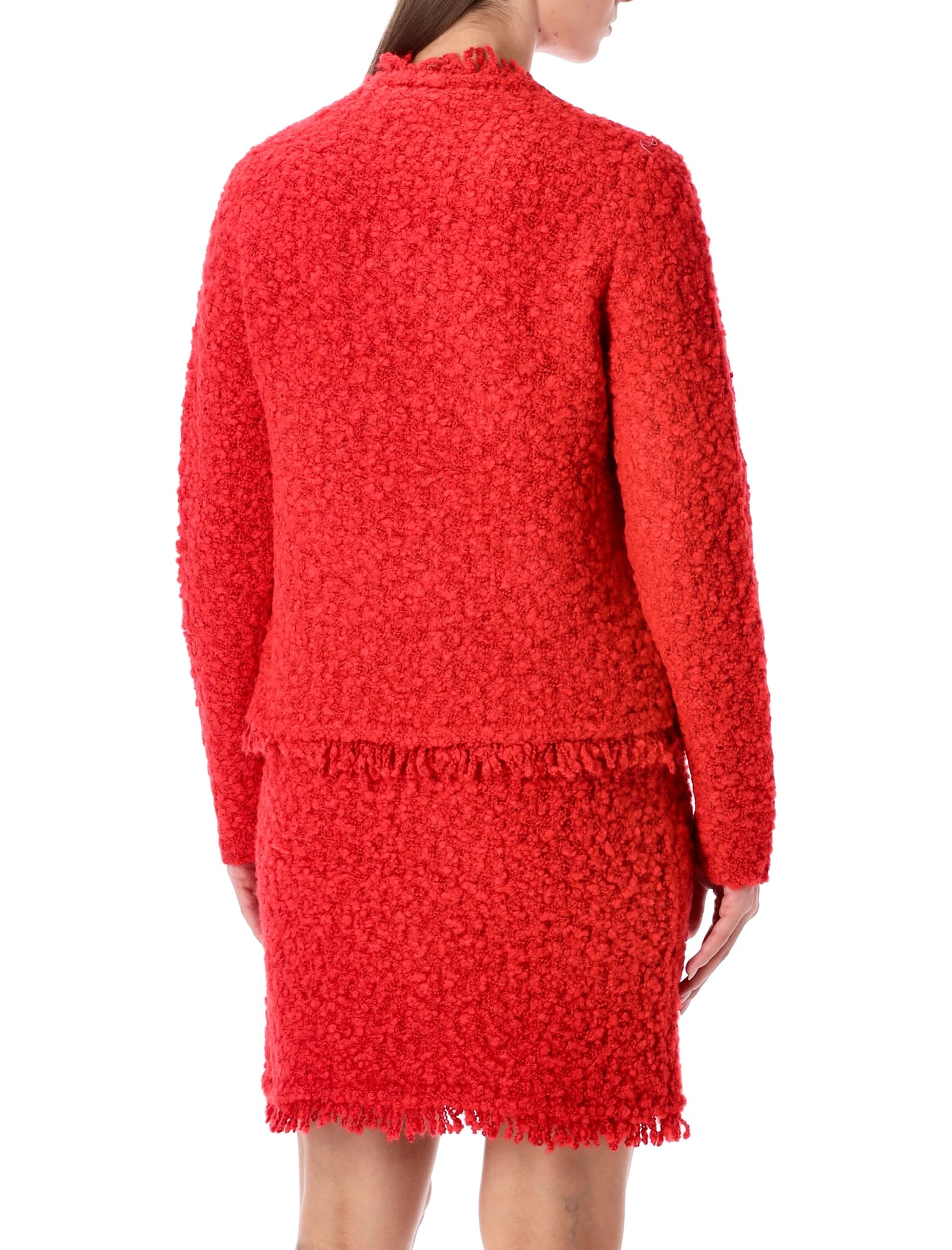 Fabiana Filippi Textured Knit Jacket Frayed Edges In Red