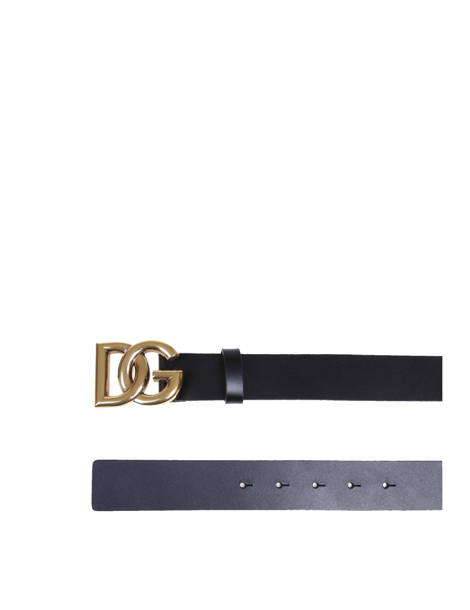Shop Dolce & Gabbana Belt In Calfskin With Metal Crossed Dg Logo In Black/gold