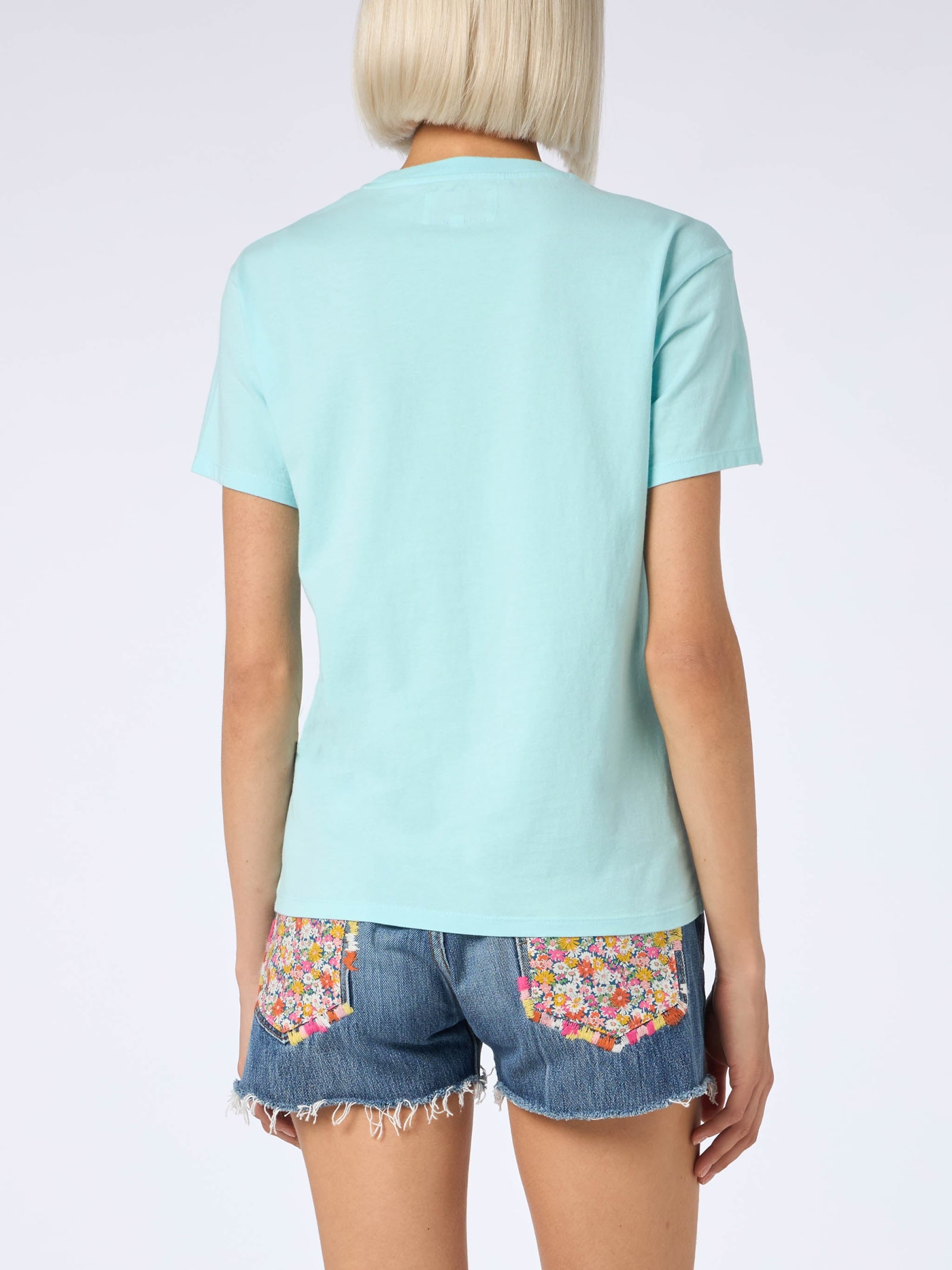 Mc2 Saint Barth Woman Cotton Jersey Crewneck T-shirt Emilie With St. Barth Beach Club Print In Green