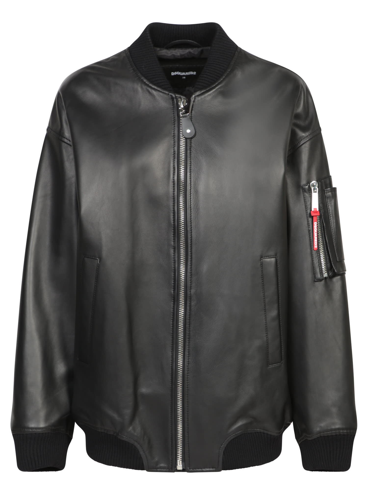 Shop Dsquared2 Black Leather Bomber