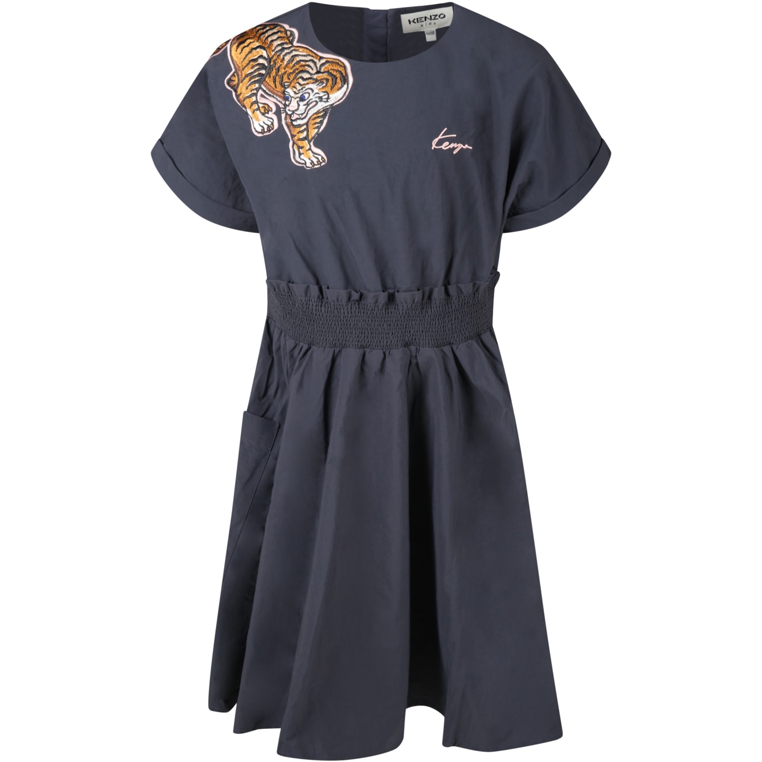 Kenzo Kids Grey Dress For Girl With Tiger
