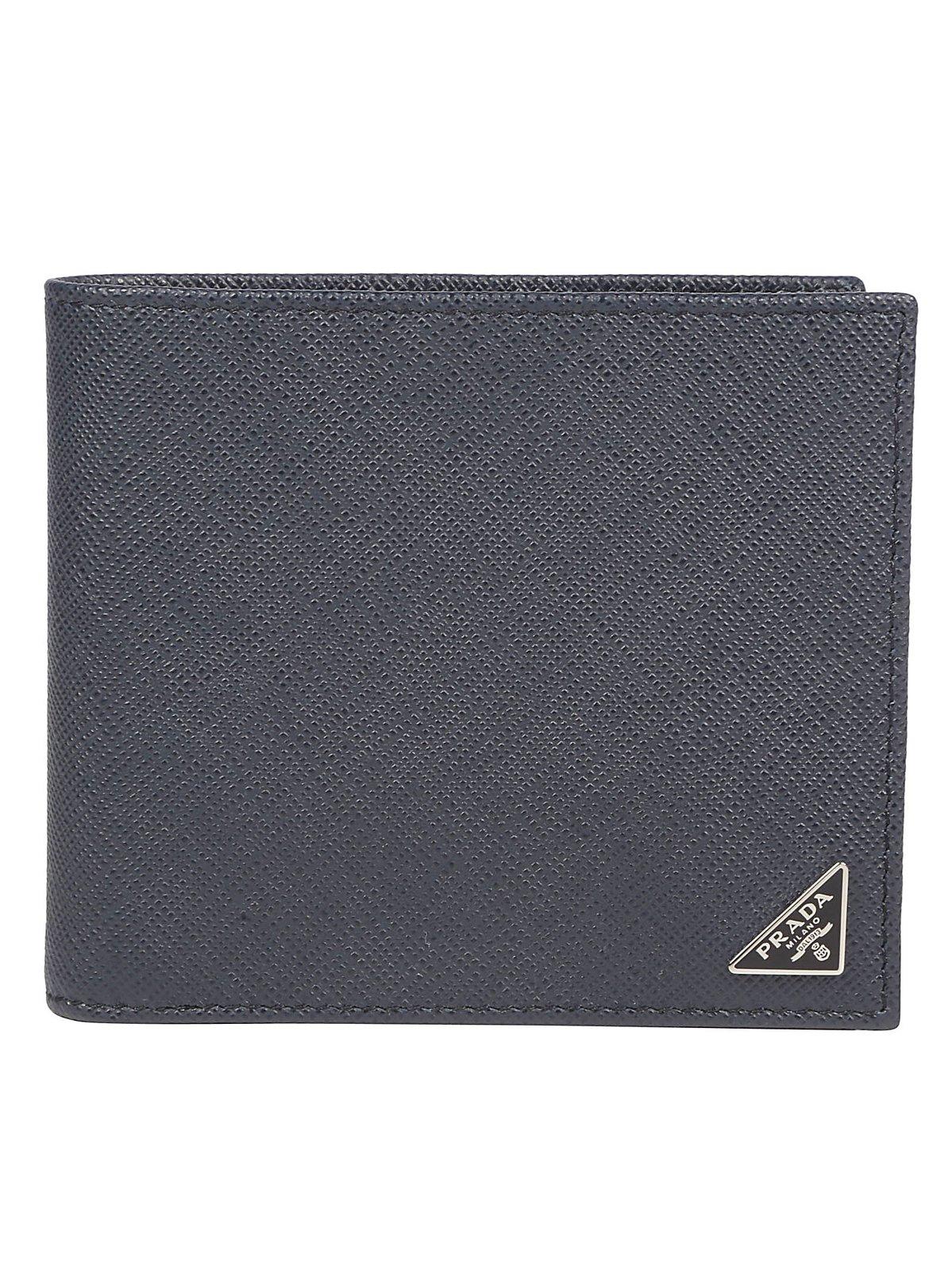 Shop Prada Logo Bifold Wallet In Blue