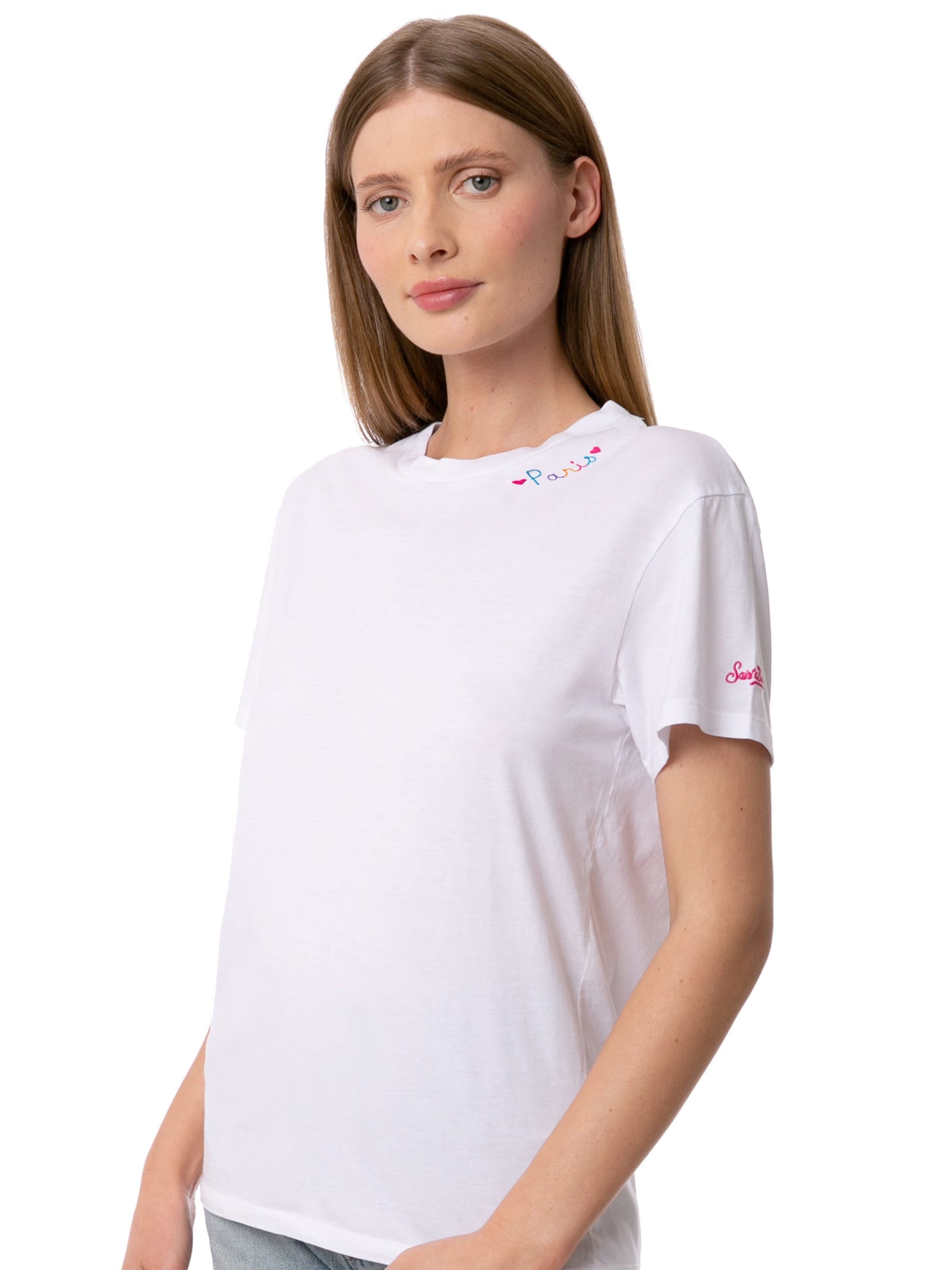 MC2 Saint Barth Woman Cotton T-shirt With Love Paris Embroidery