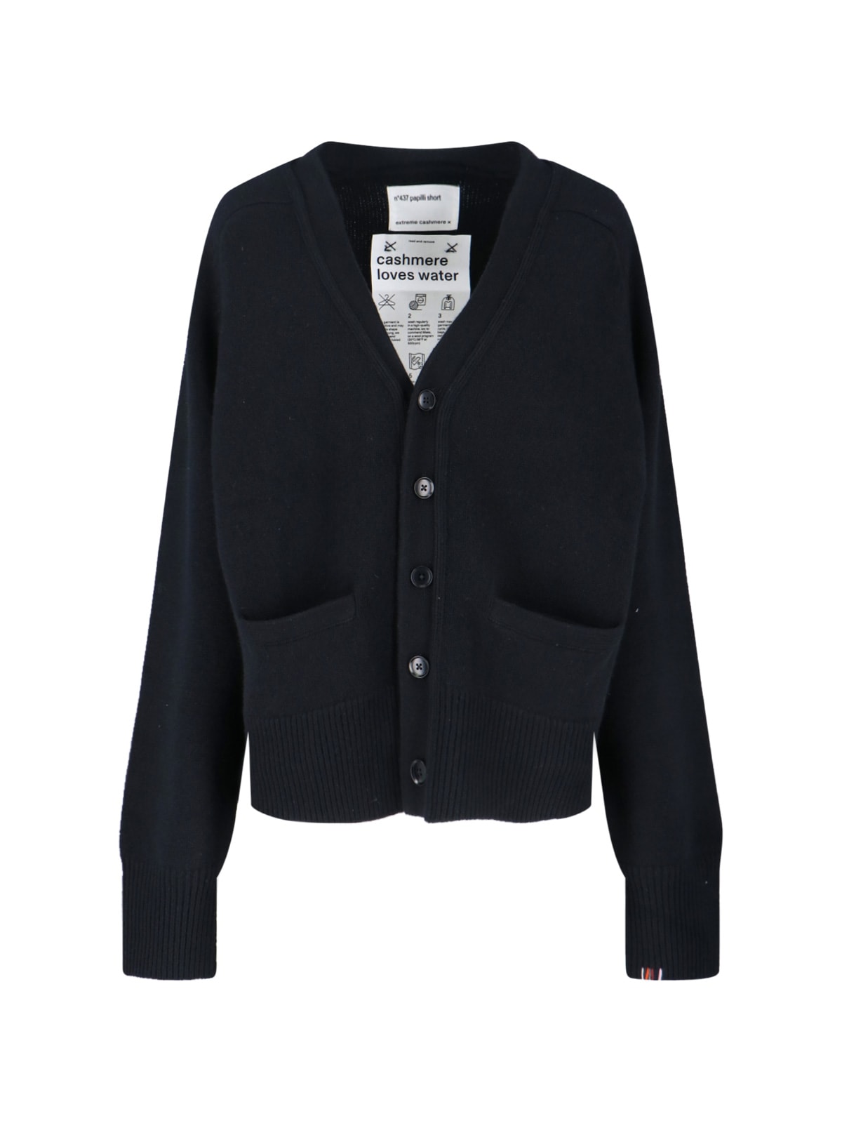Extreme Cashmere Papilli Pocket Short Cardigan In Blue