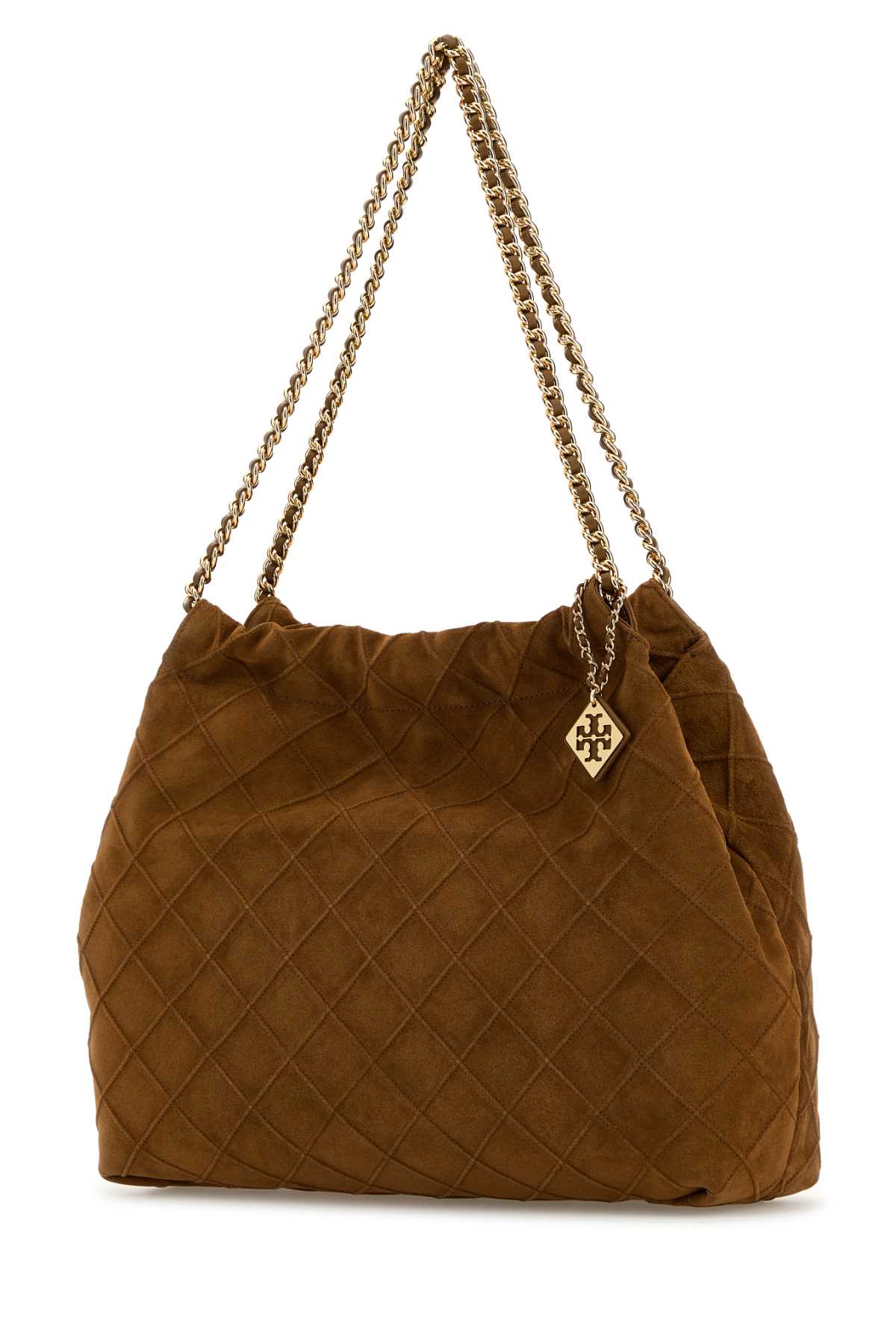 Shop Tory Burch Caramel Suede Fleming Shoulder Bag In Brown