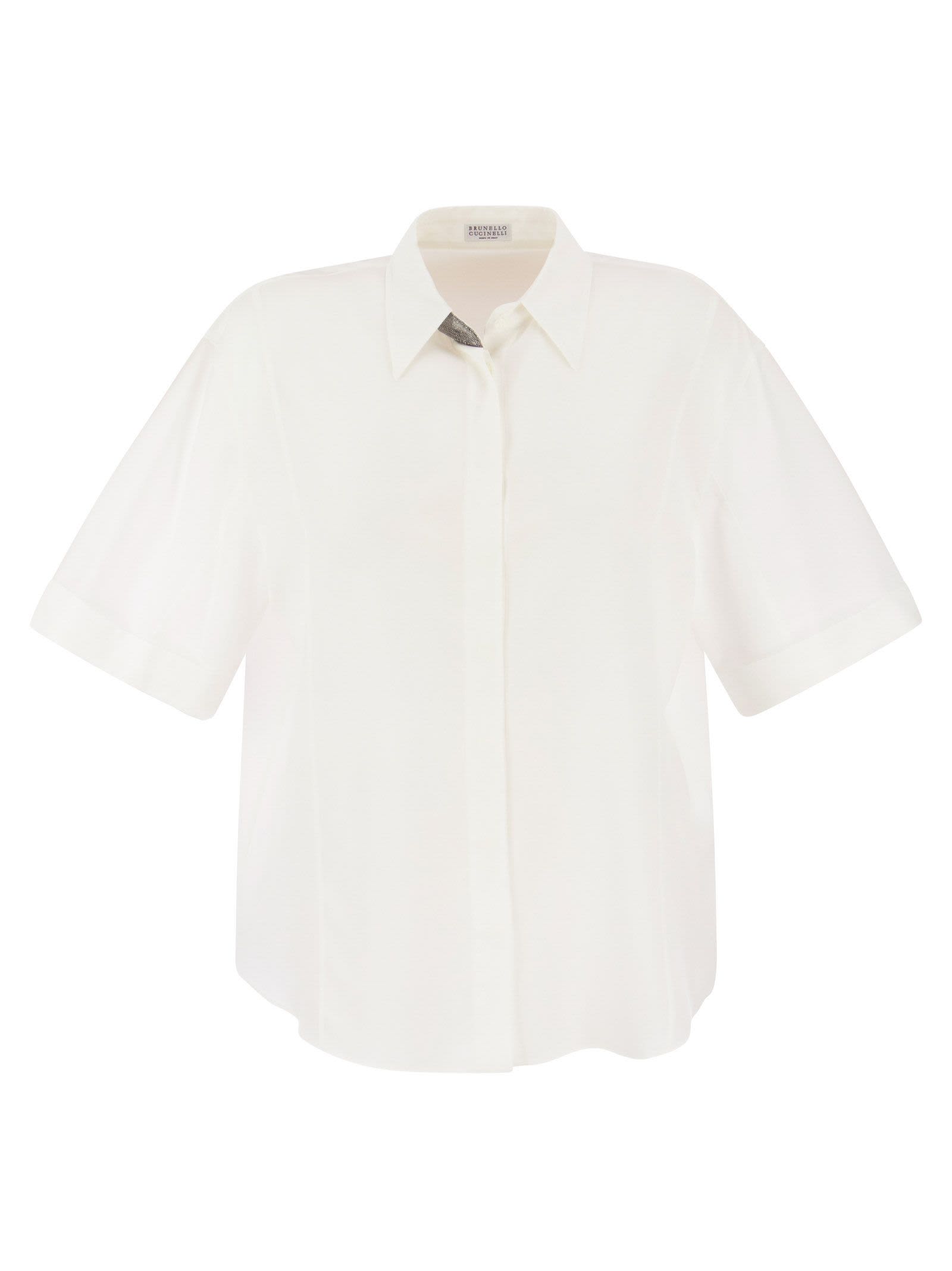 Shop Brunello Cucinelli Silk Crepe De Chine Shirt With Precious Buttonhole In Beige