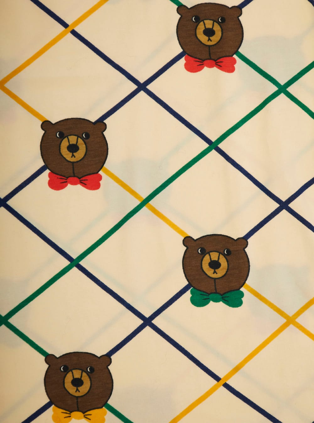 Mini Rodini Beige Long-sleeve T-shirt With All-over Check Motif And Bear Print In Cotton Girl In Multi