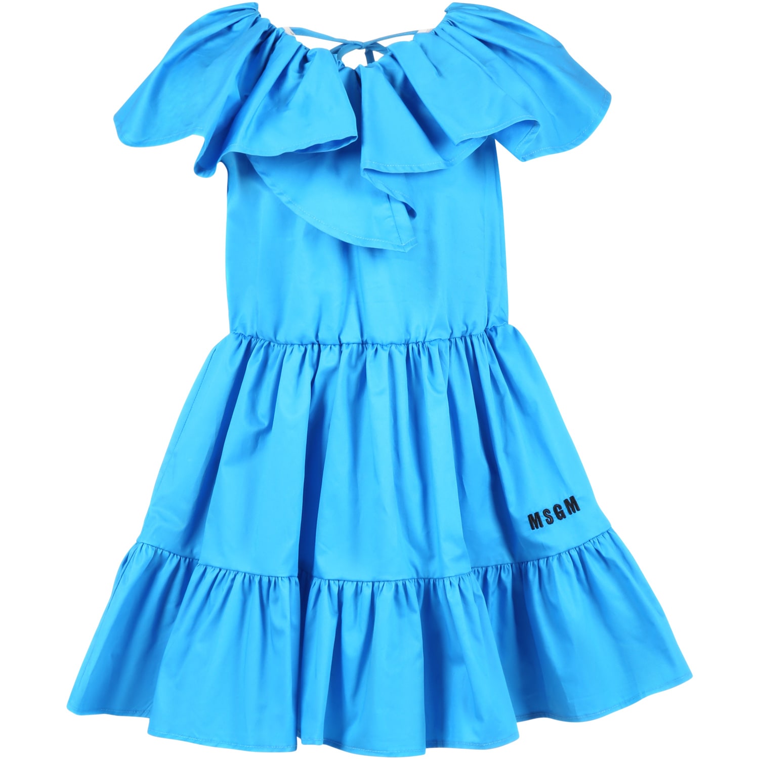 Shop Msgm Light-blue Dress For Girl With Logo In Light Blue