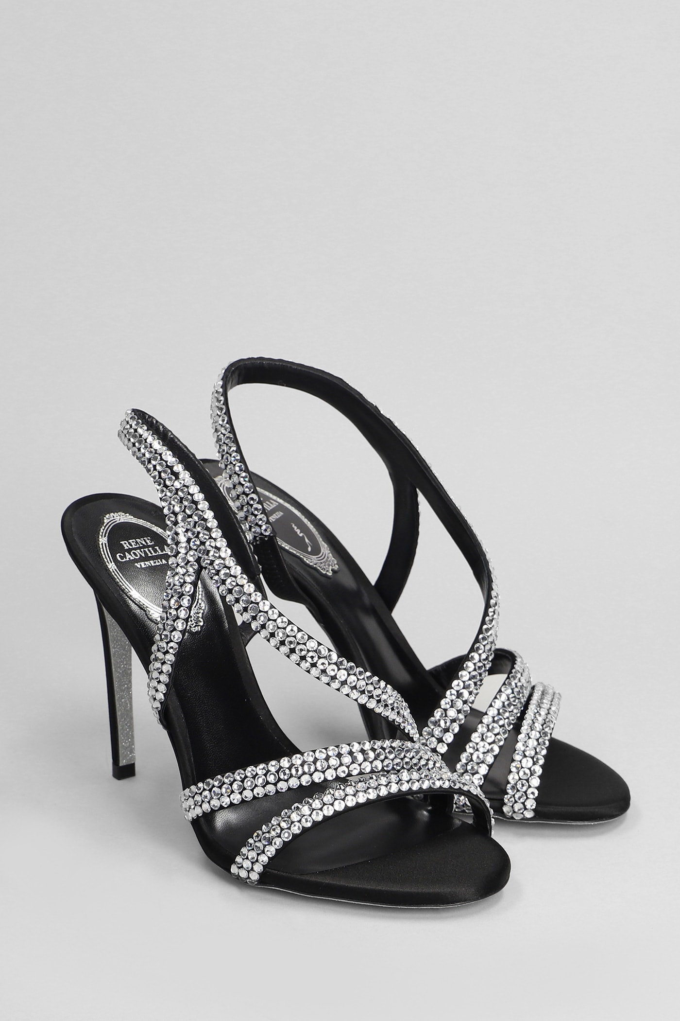 Shop René Caovilla Lisa Sandals In Black Satin