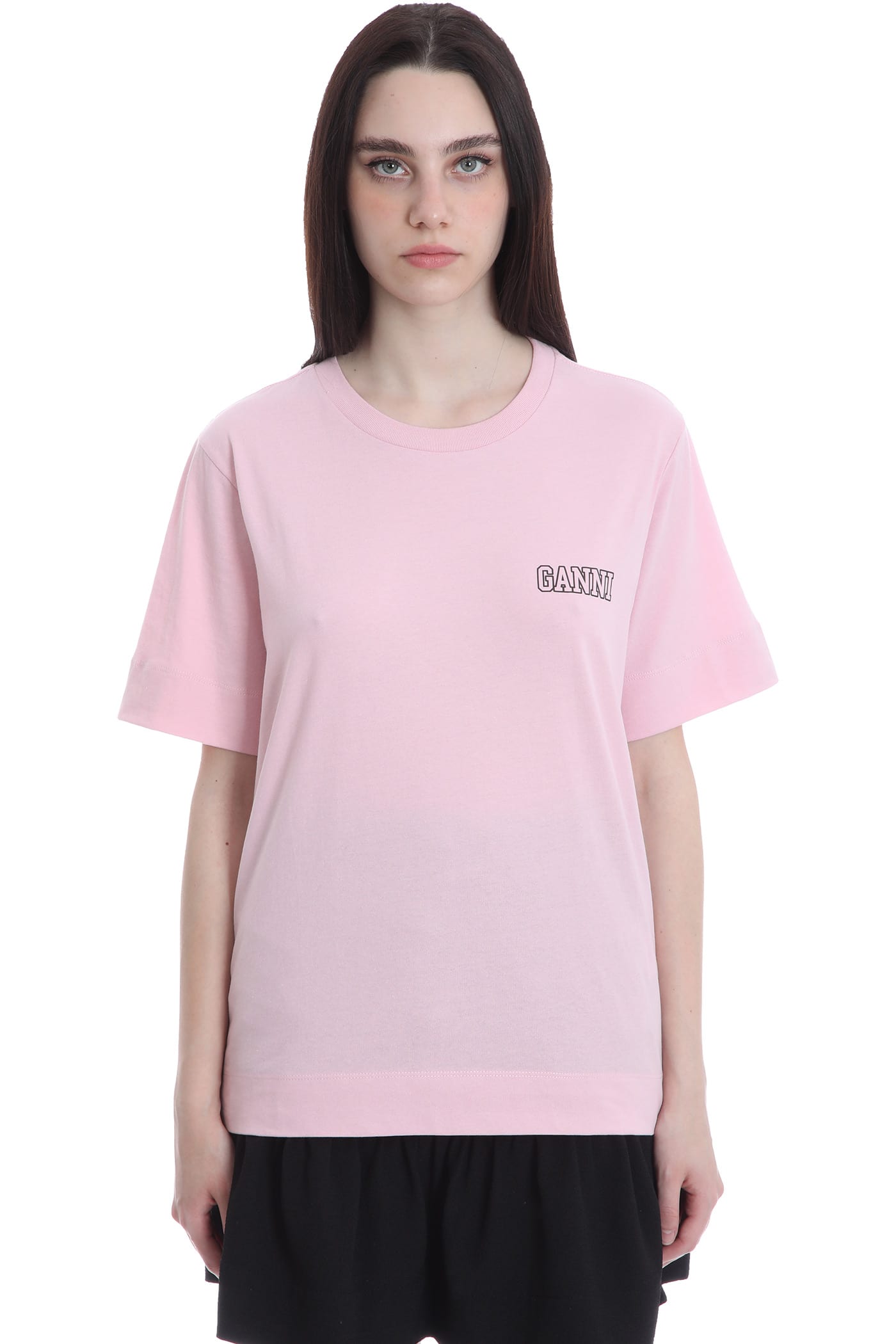 Ganni T-shirt In Rose-pink Cotton