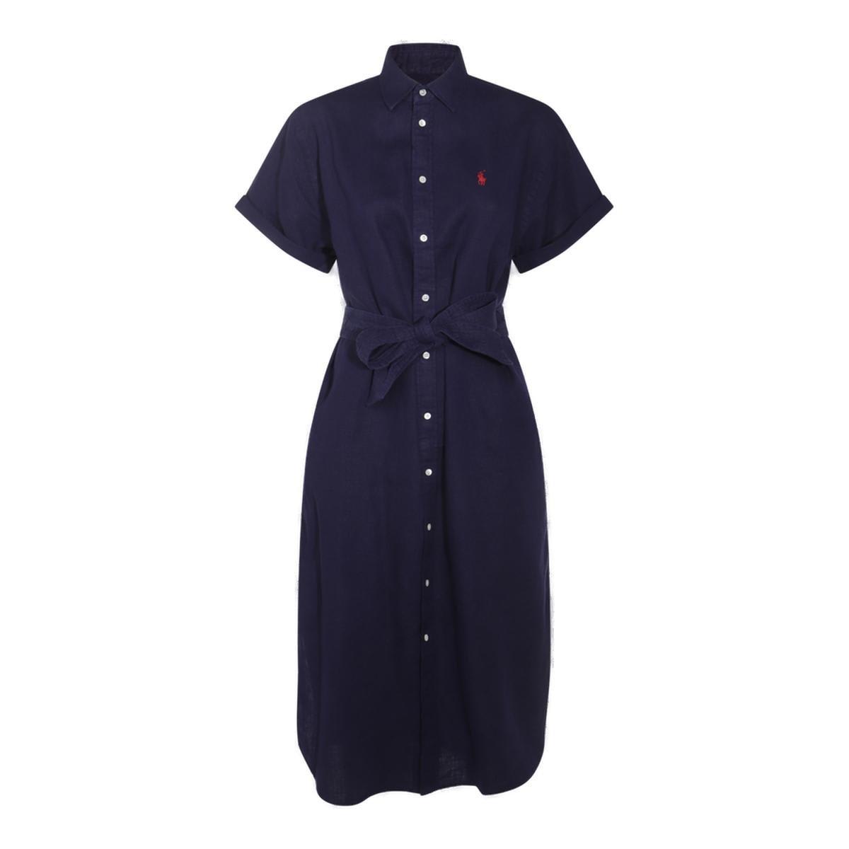 Polo Ralph Lauren Logo Embroidered Oxford Midi Shirt Dress