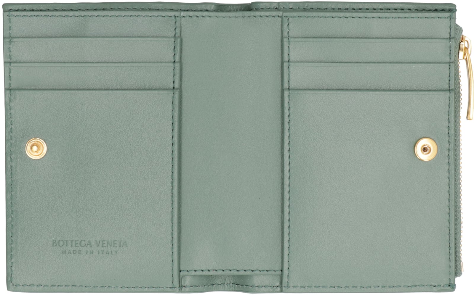 Shop Bottega Veneta Intrecciato Bi-fold Wallet In Aloe/gold