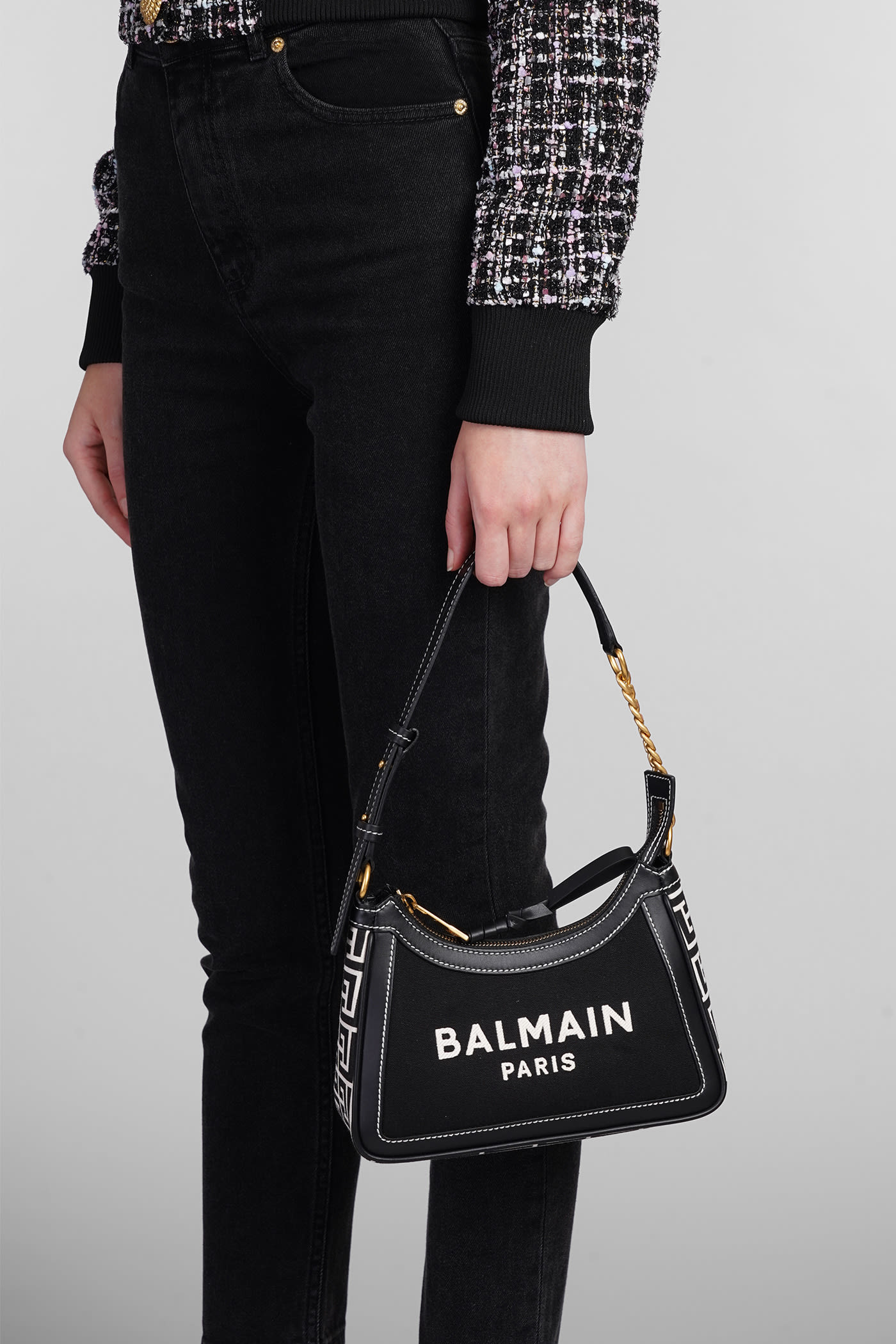 Shop Balmain B Army Shoulder Bag In Black Leather And Fabric