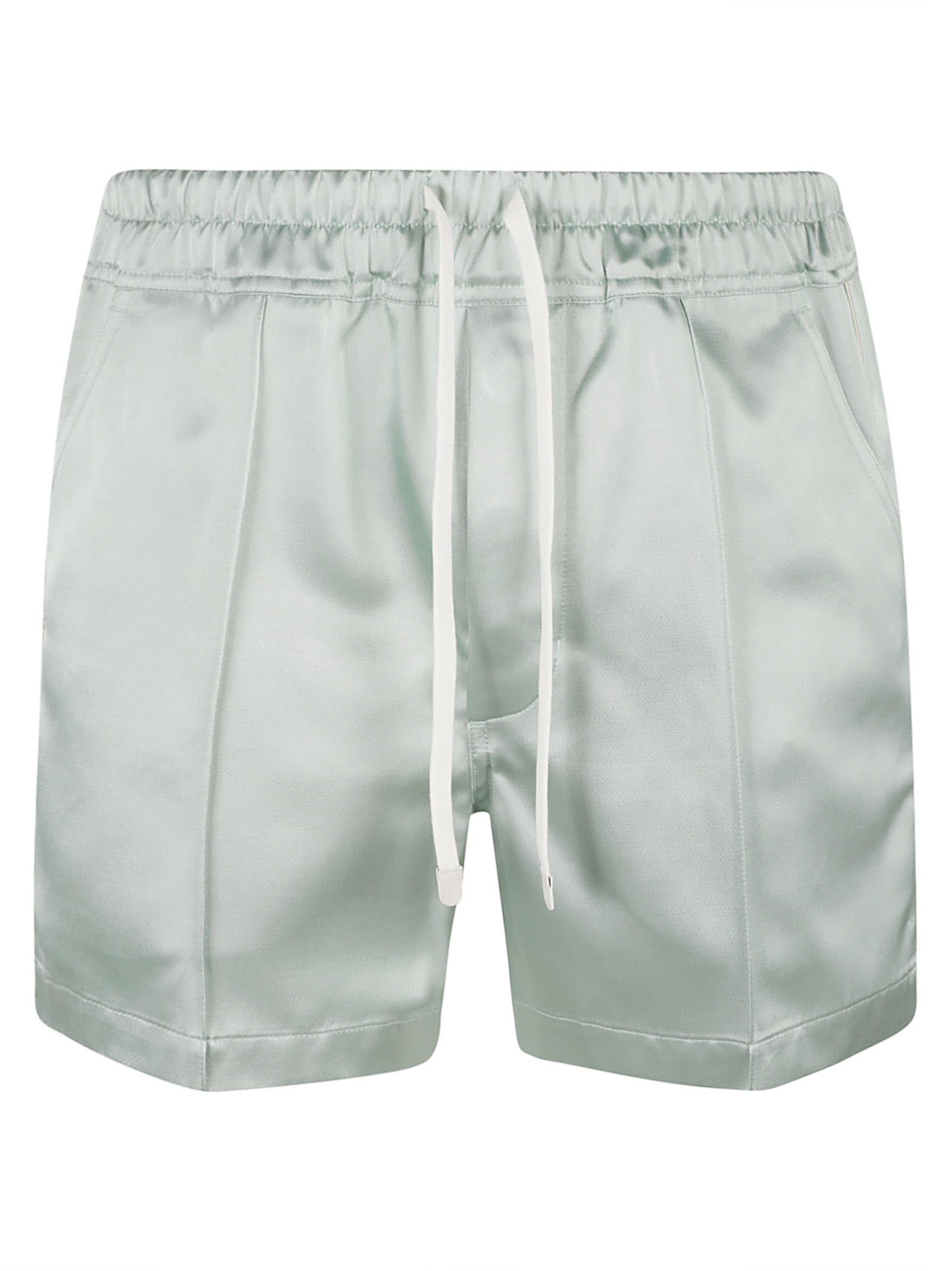 Tom Ford Drawstring Satin Shorts In Jade/white