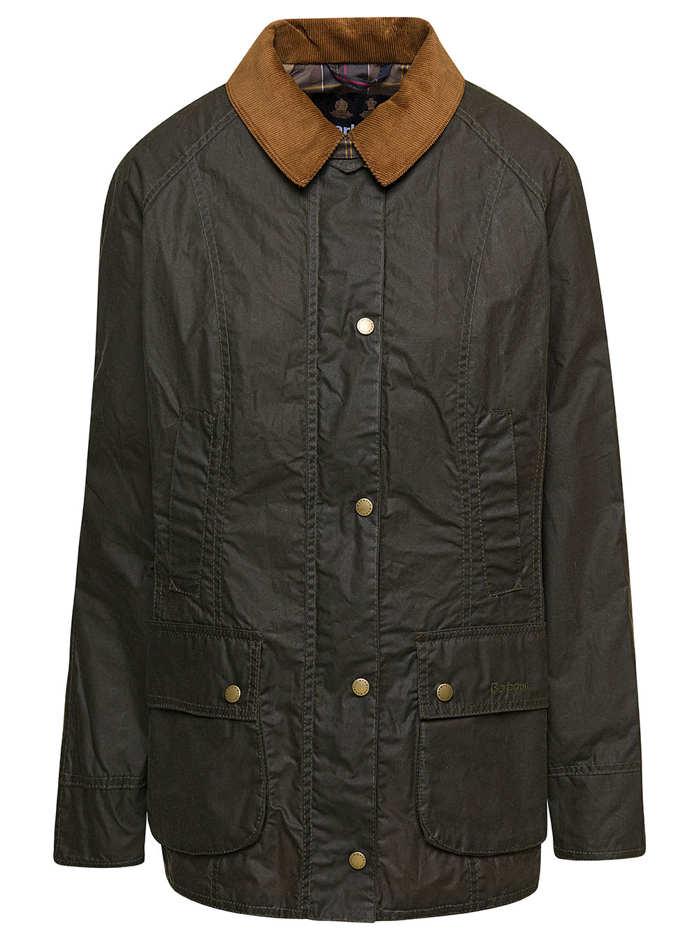 BARBOUR DARK GREEN JACKET WITH RIBBED COLLAR IN WAXED COTTON WOMAN