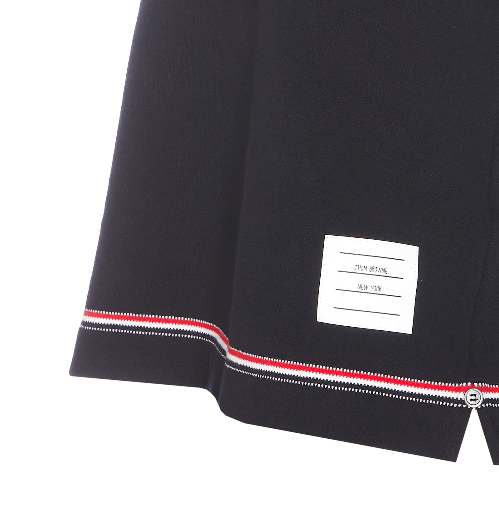 Thom Browne Navy Blue Piqué Cotton T-shirt With Tricolor Stripe In Blue