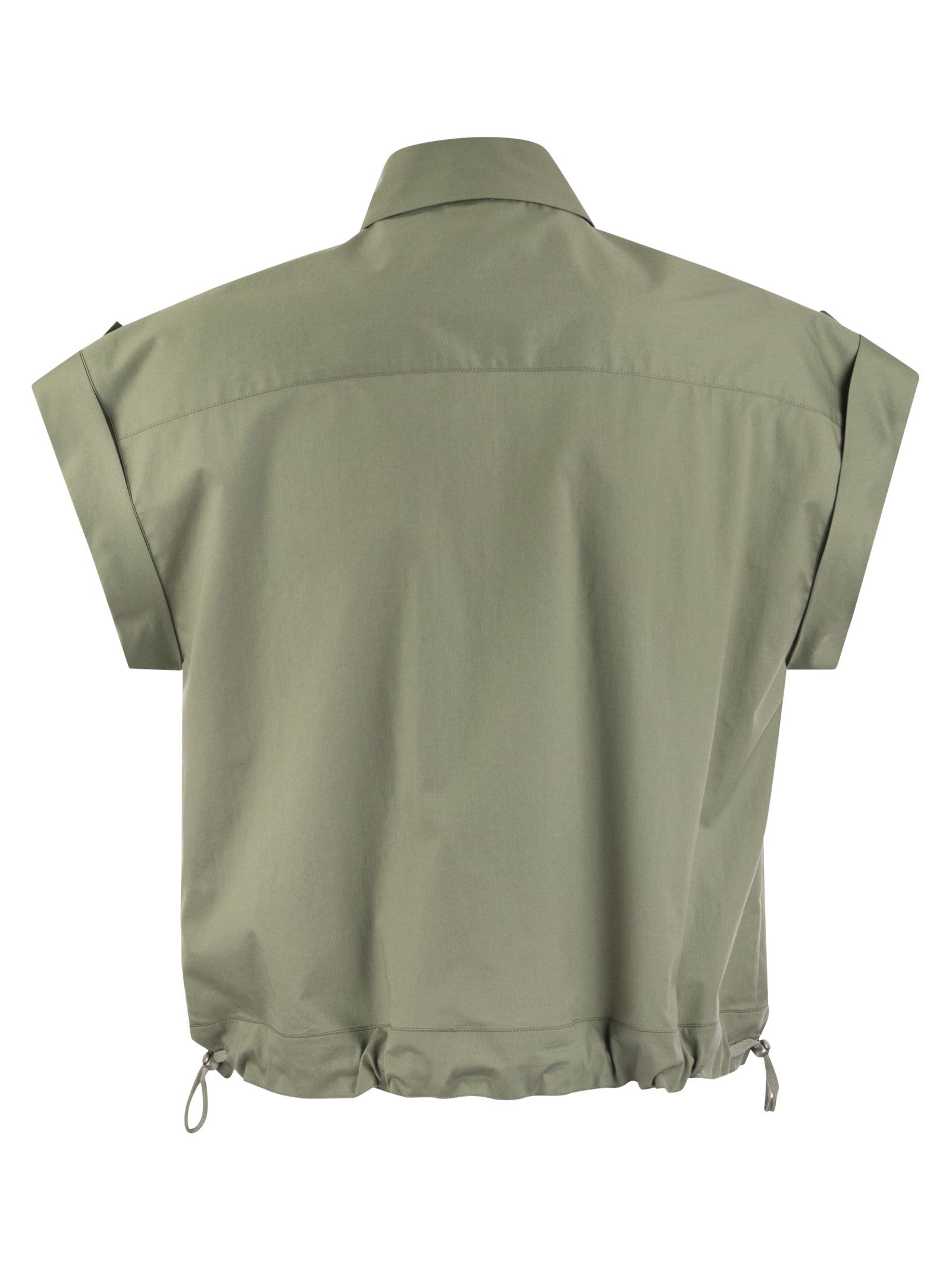 Shop Peserico Light Cotton Satin Sail Hand Shirt With Drawstring In Military Green