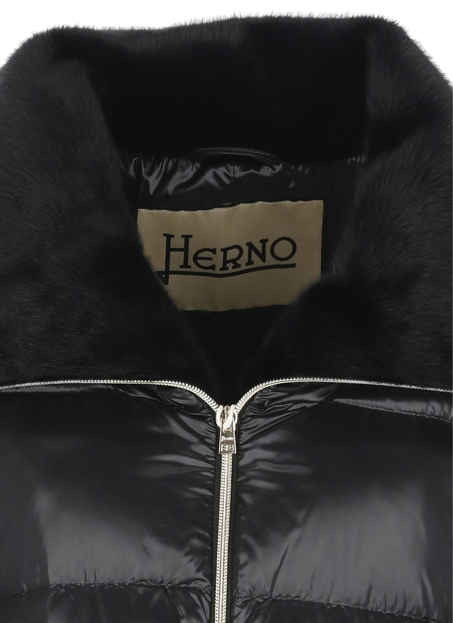 Herno A Shape Ultralight Down Jacket With Eco Fur Collar In Black