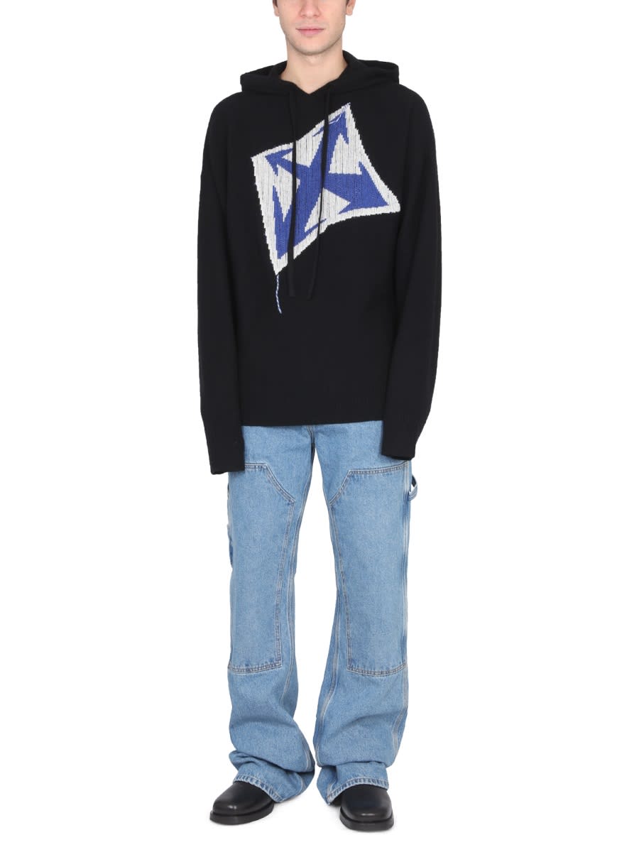 Shop Off-white Thunder Arrow Hooded Jersey In Black