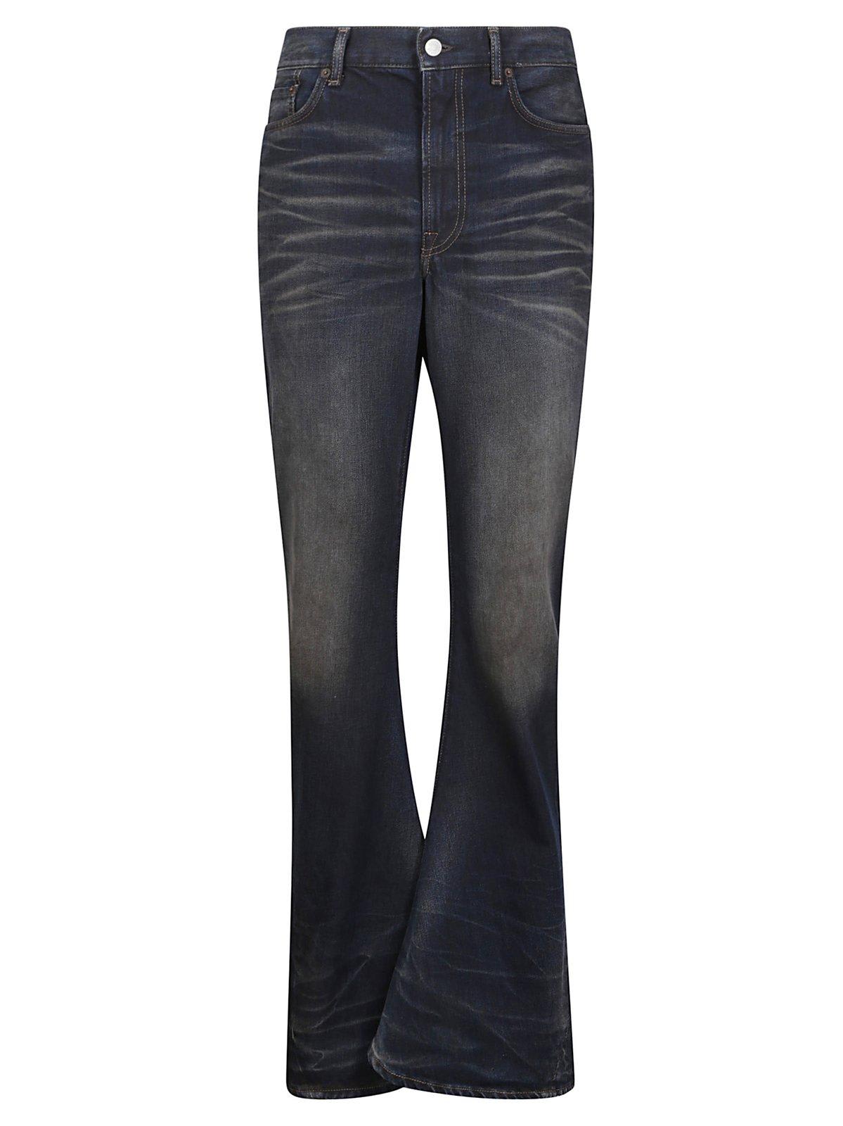 Shop Acne Studios Logo Patch Flared Leg Jeans In Dark Blue