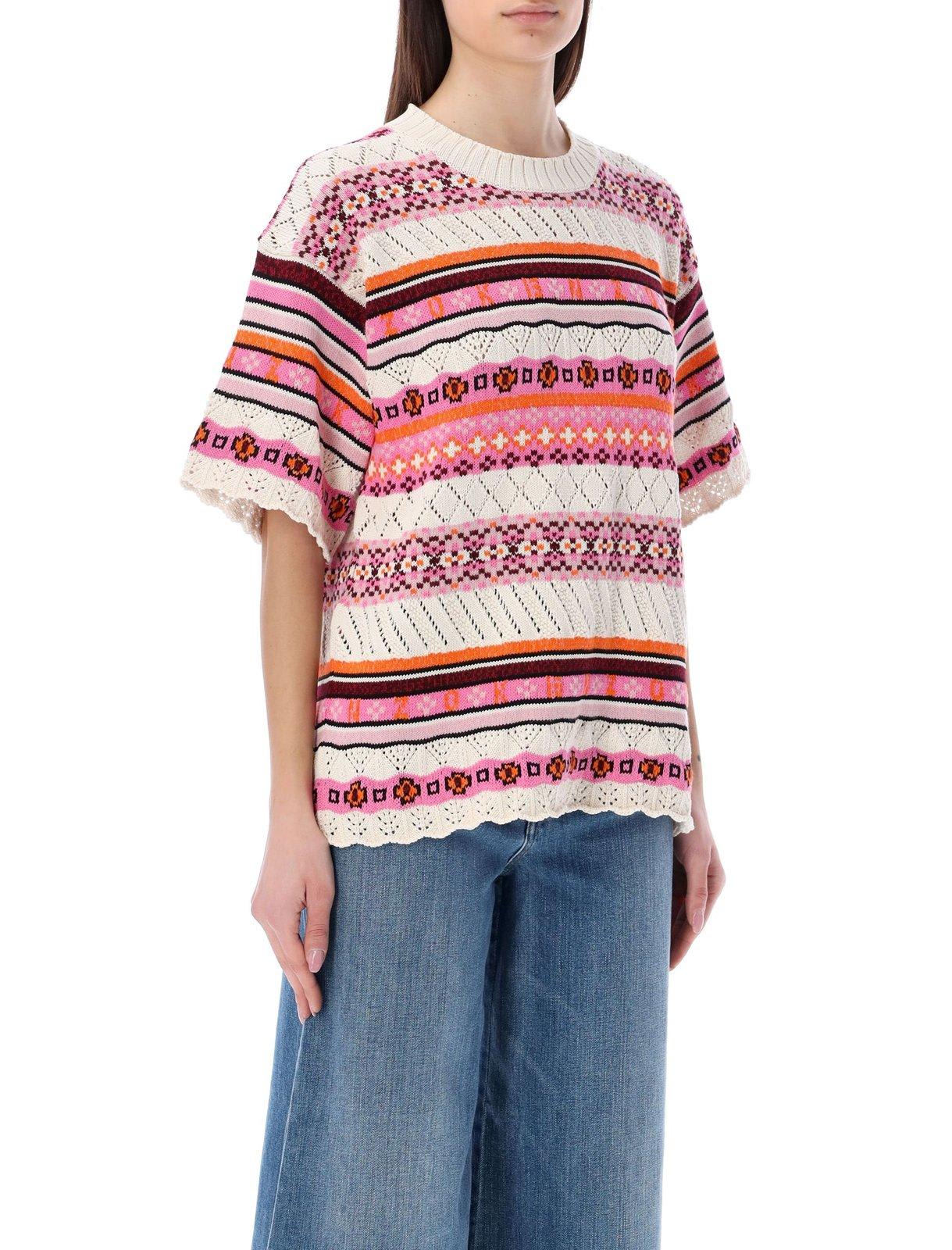 Shop Kenzo Crochet Short-sleeved Knitted Jumper In Pink