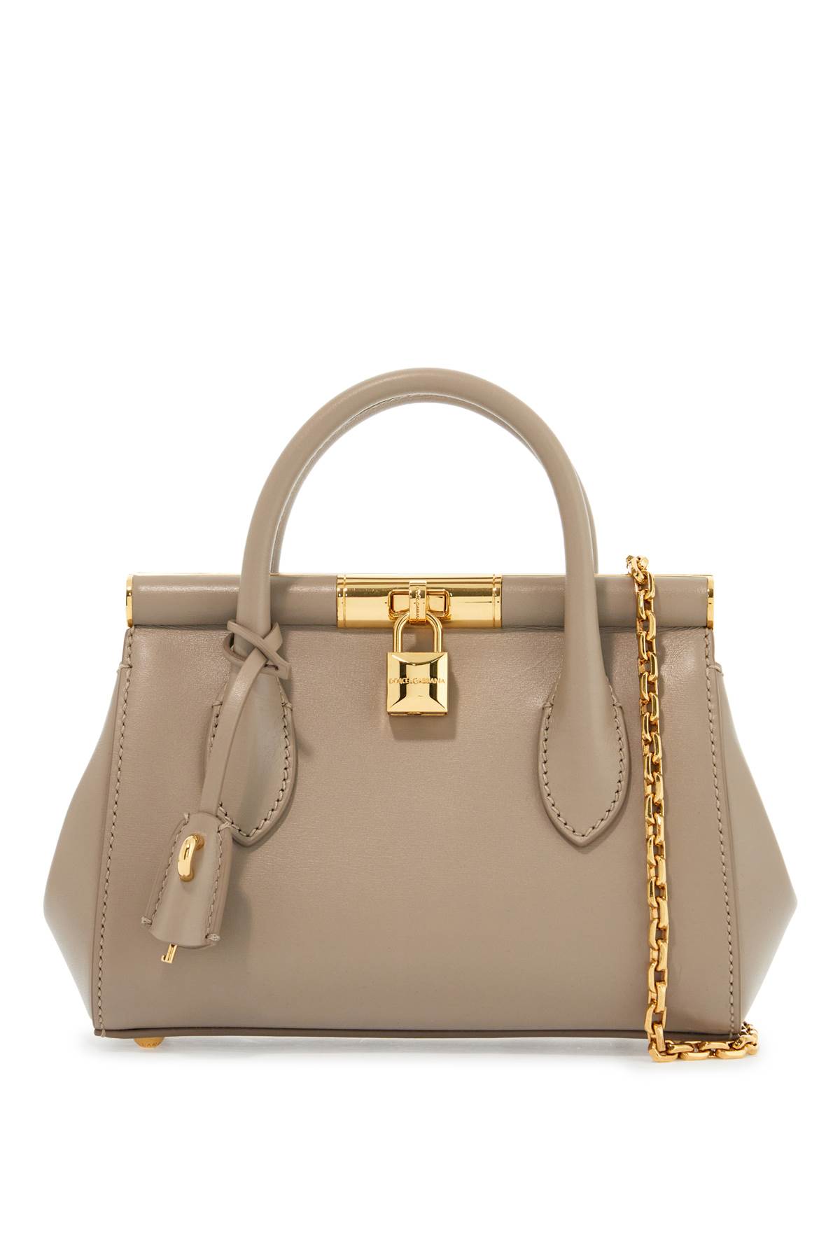 Taupe Leather Handbag With Lock