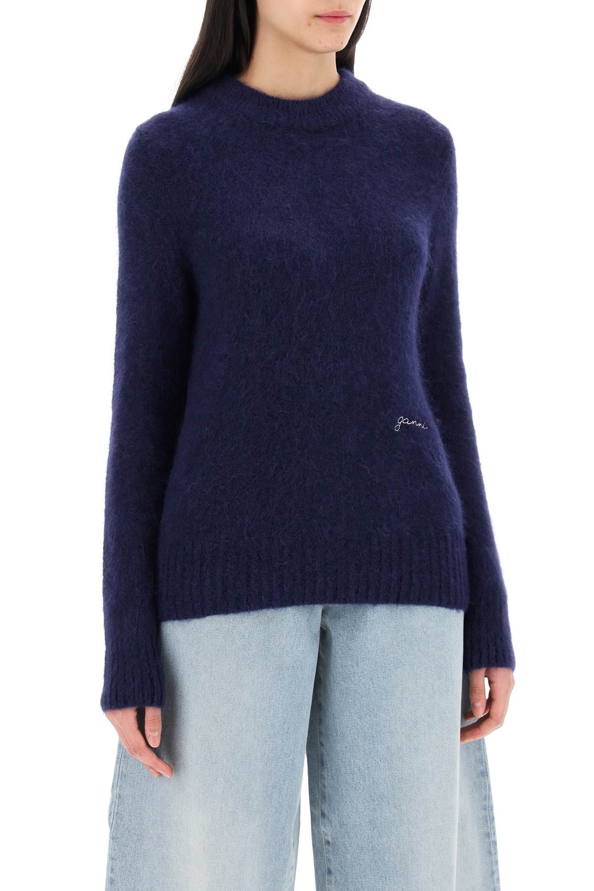 Shop Ganni Brushed Alpaca And Wool Sweater In Sky Captain (blue)