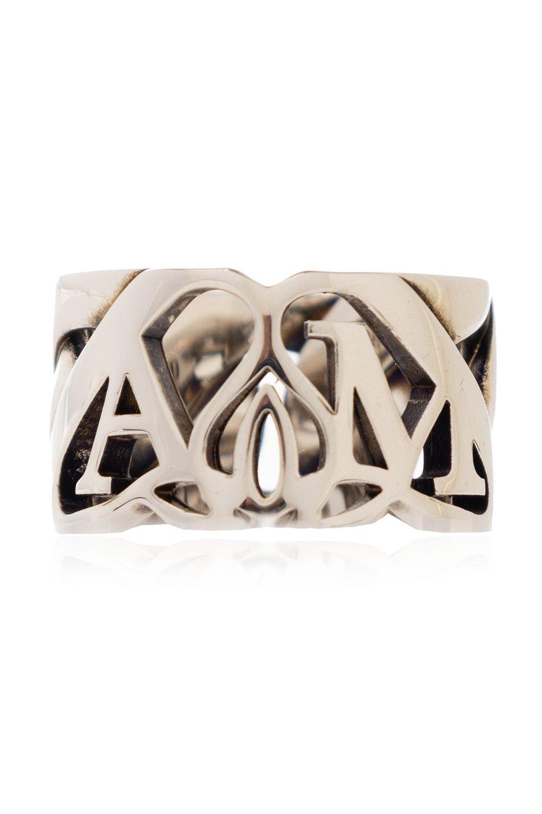 Shop Alexander Mcqueen Logo-engraved Chain-linked Ring In Argento
