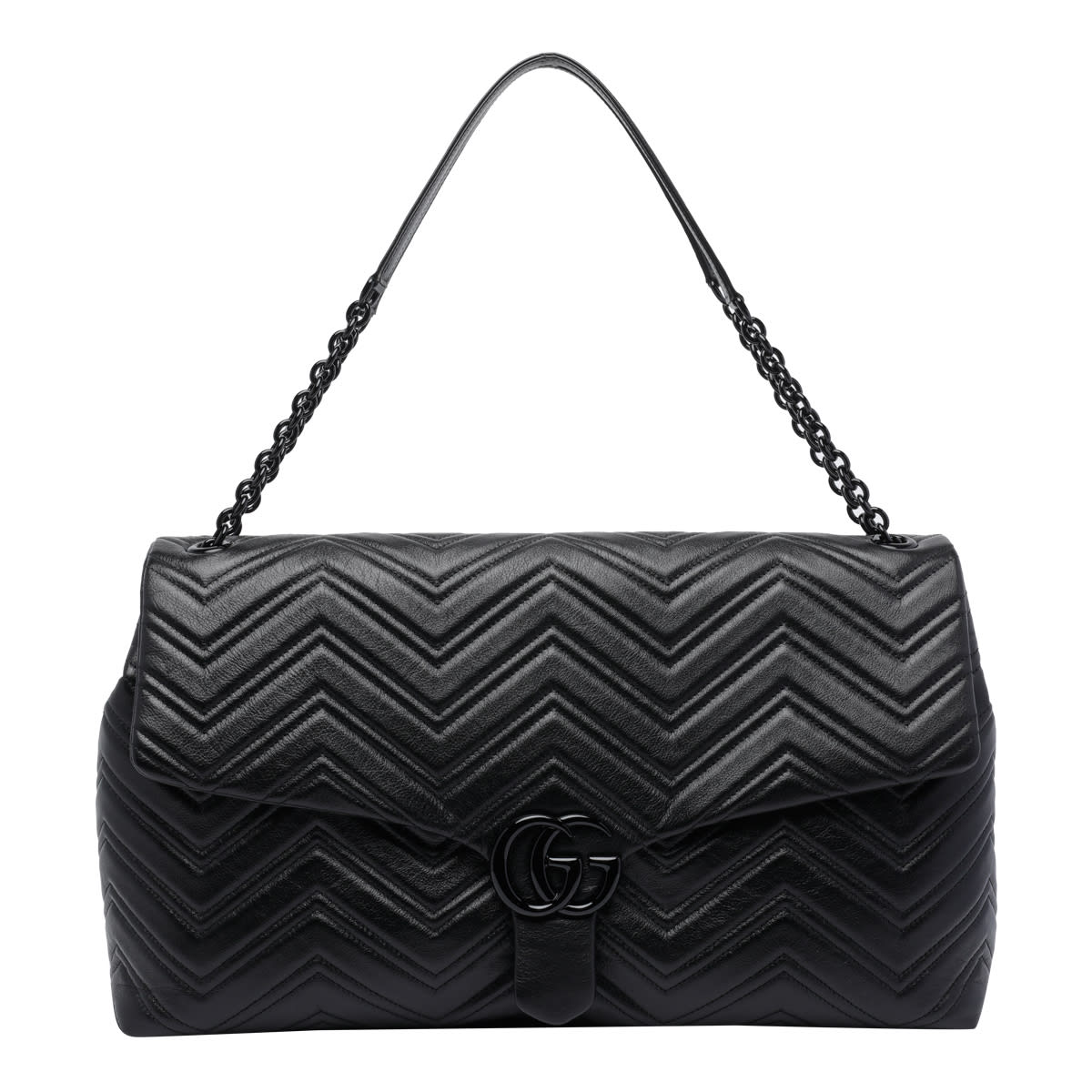 Gucci Women Black Crossbody Bag With Sliding Chain-link Shoulder Strap And Gg Plaque Closure On The  In Black