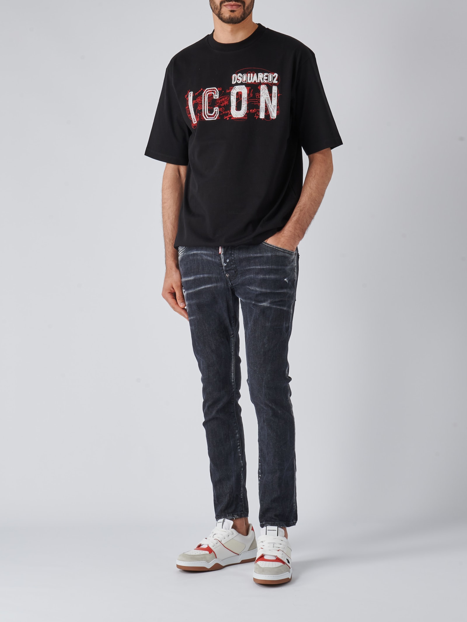 Shop Dsquared2 Icon Scribble Loose Fit Tee T-shirt In Nero