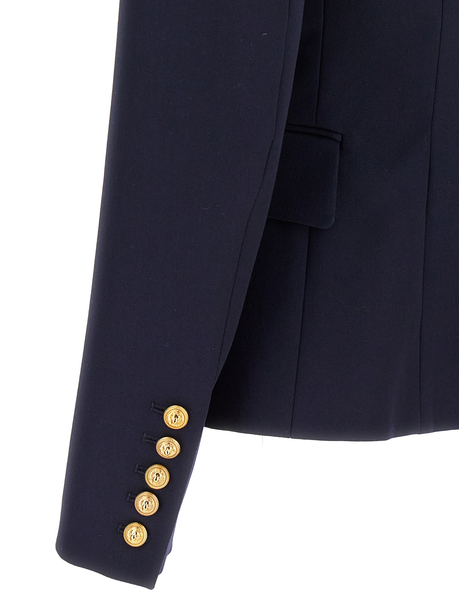 Shop Balmain Logo Button Double-breasted Blazer In Blue