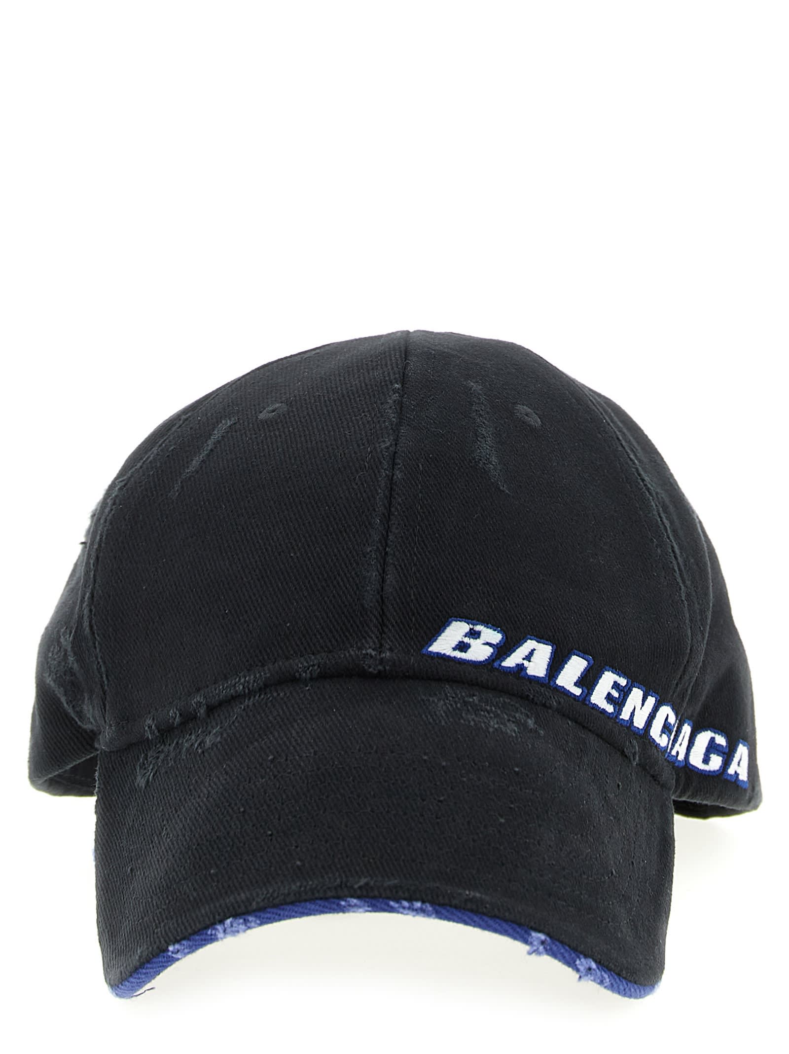 Balenciaga Tilted Typo Cap In Cotton Drill Accessories In Black
