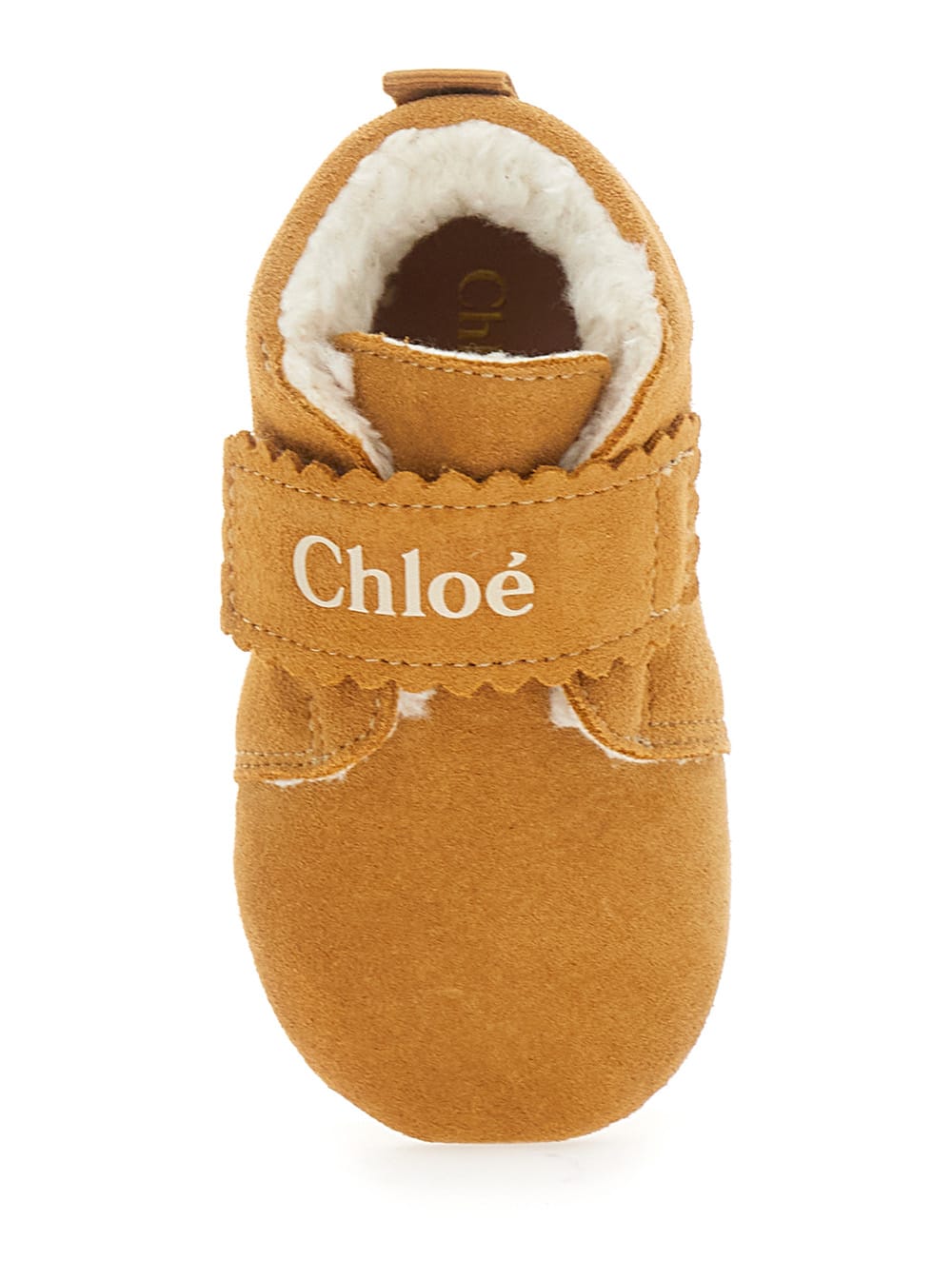 CHLOÉ BEIGE SNEAKERS WITH LOGO PRINT ON THE FRONT IN SHEARLING AND LEATHER GIRL