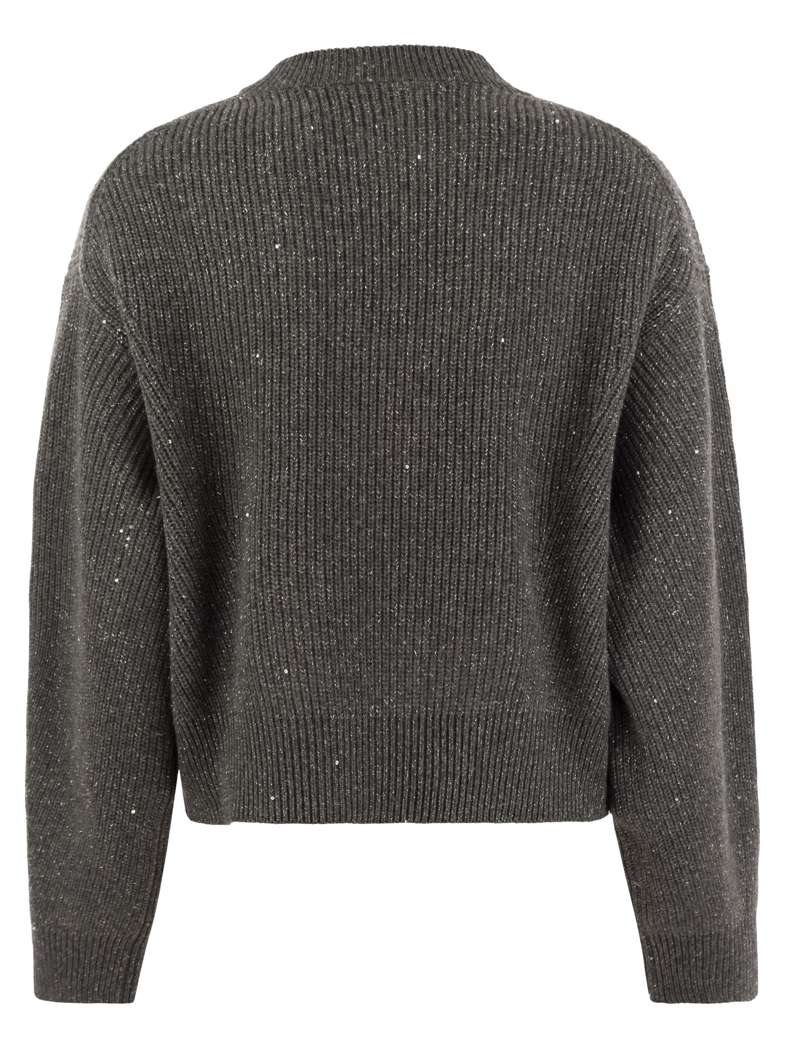 Shop Brunello Cucinelli Dazzling Ribbed Sweater In Cashmere And Wool In Anthracite