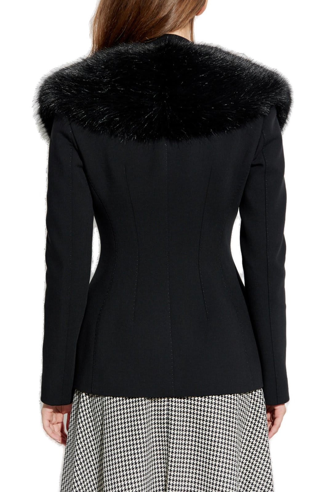 Dolce & Gabbana Tailored Blazer With Fur Collar And Pockets In Black