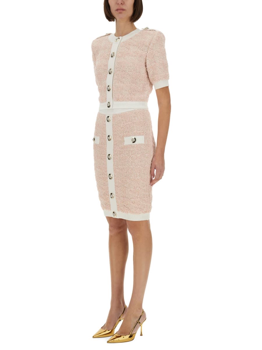 Balmain Cropped Textured Cardigan With Decorative Button Detail